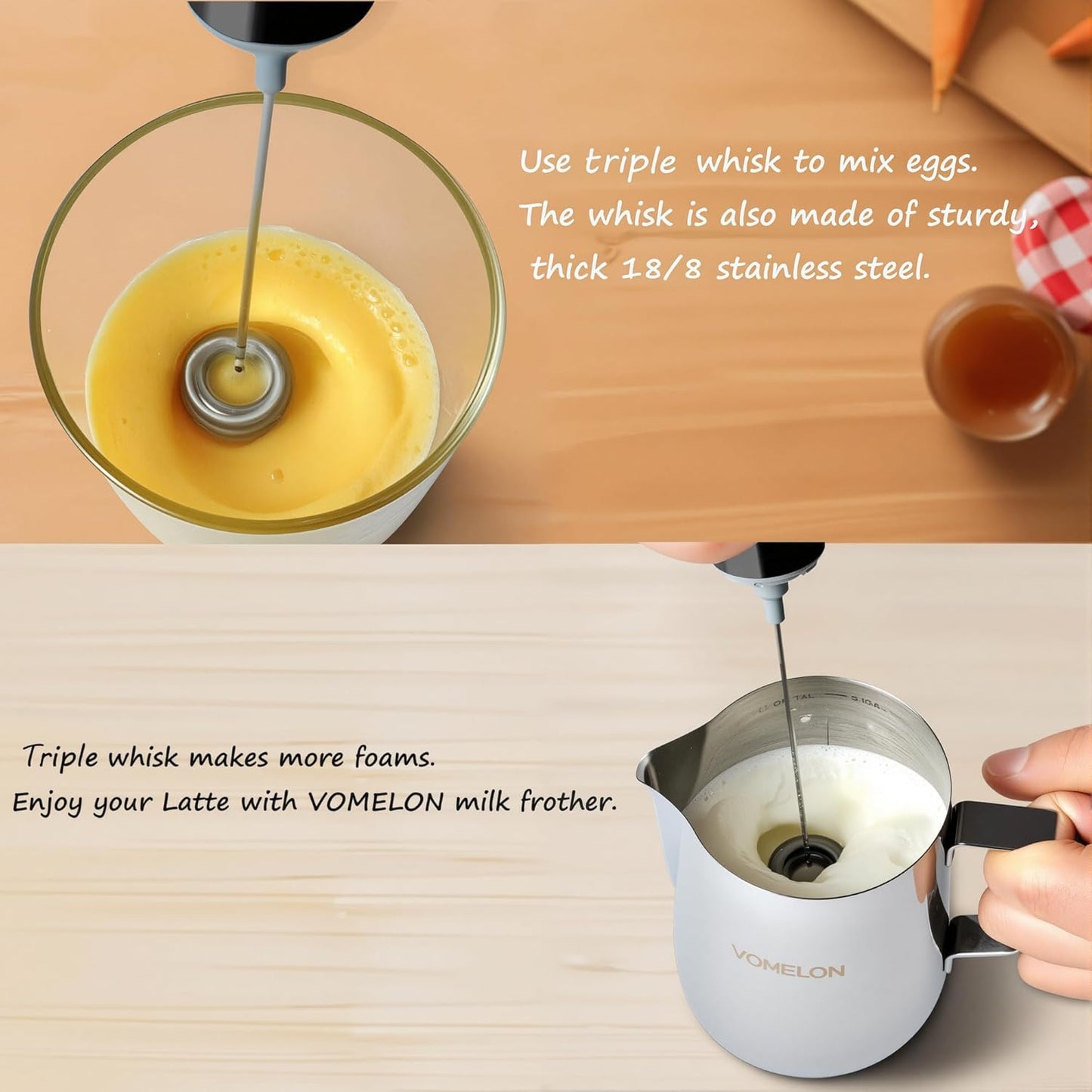 Milk Frother Handheld, Battery Operated Coffee Foamer Drink Mixer with 2 Stainless Steel Electric Whisks for Coffee, Latte, Cappuccino, Hot Chocolate, Protein,Egg Batteries Included,Black