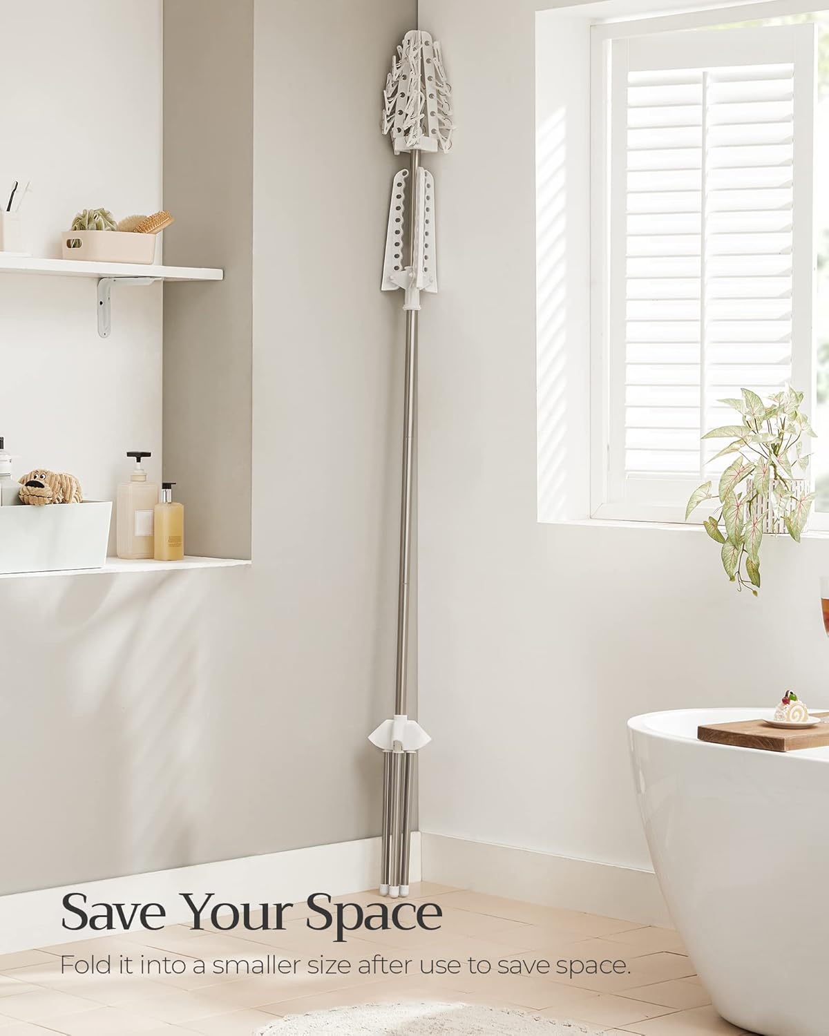 SONGMICS 2-Tier Clothes Drying Rack, 72-Inch Folding Laundry Drying Rack with 3 Rotatable Arms for Hangers, 24 Clips, Stainless Steel, for 27 Pieces of Clothes, White and Silver ULLR512W01