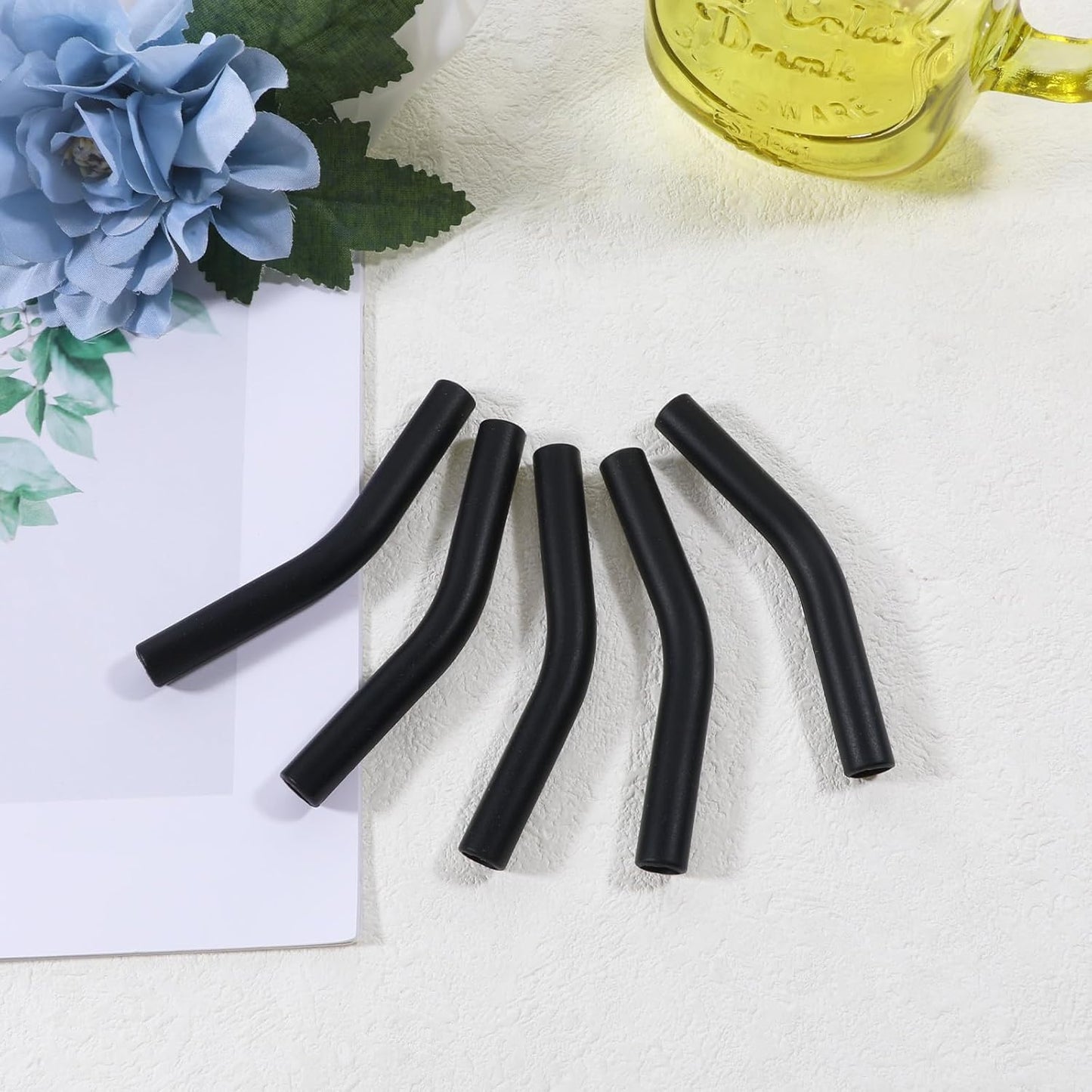 5 Pcs Silicone Straw Tips, Reusable Black Silicone Straw Cover Food Grade Rubber Flex Elbow Straws Covers for Stainless Steel Metal Straws 0.31inch Wide (8mm Outdiameter)
