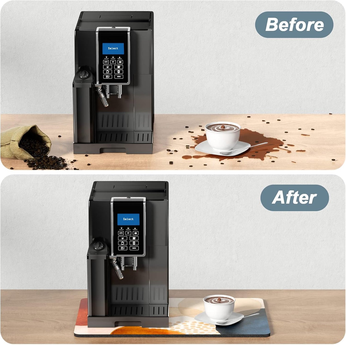 Rnivvi Coffee Mat, 12" x 19" Cute Boho Theme Coffee Bar Mats for Espresso Machine Station Accessories and Organizer, Hide Stain Rubber Backed Absorbent Dish Drying Pad for Kitchen Counter, Stones