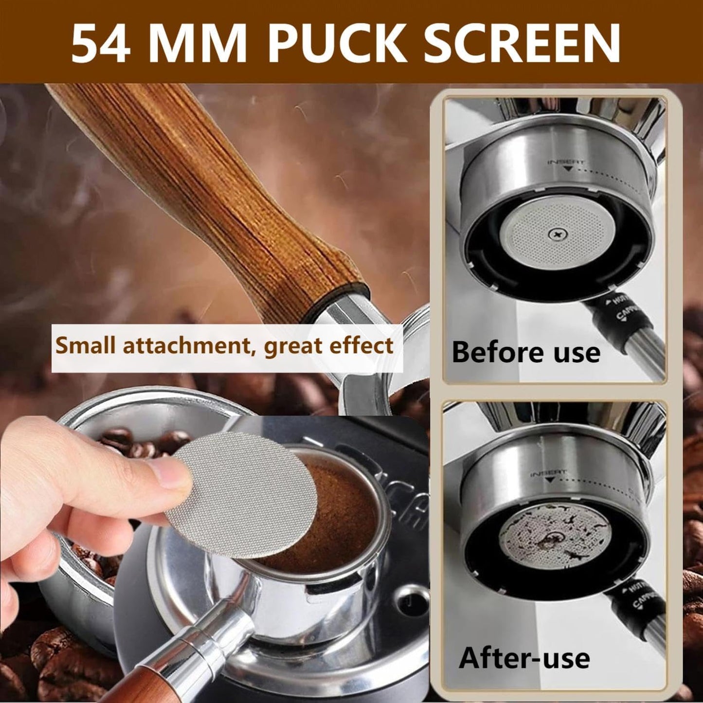 54mm Coffee Bottomless Portafilter, Compatible with Breville Barista Bes 870/878/880/876/840/810/500/450 Replacement Parts Bottomless Portafilter(Walnut)