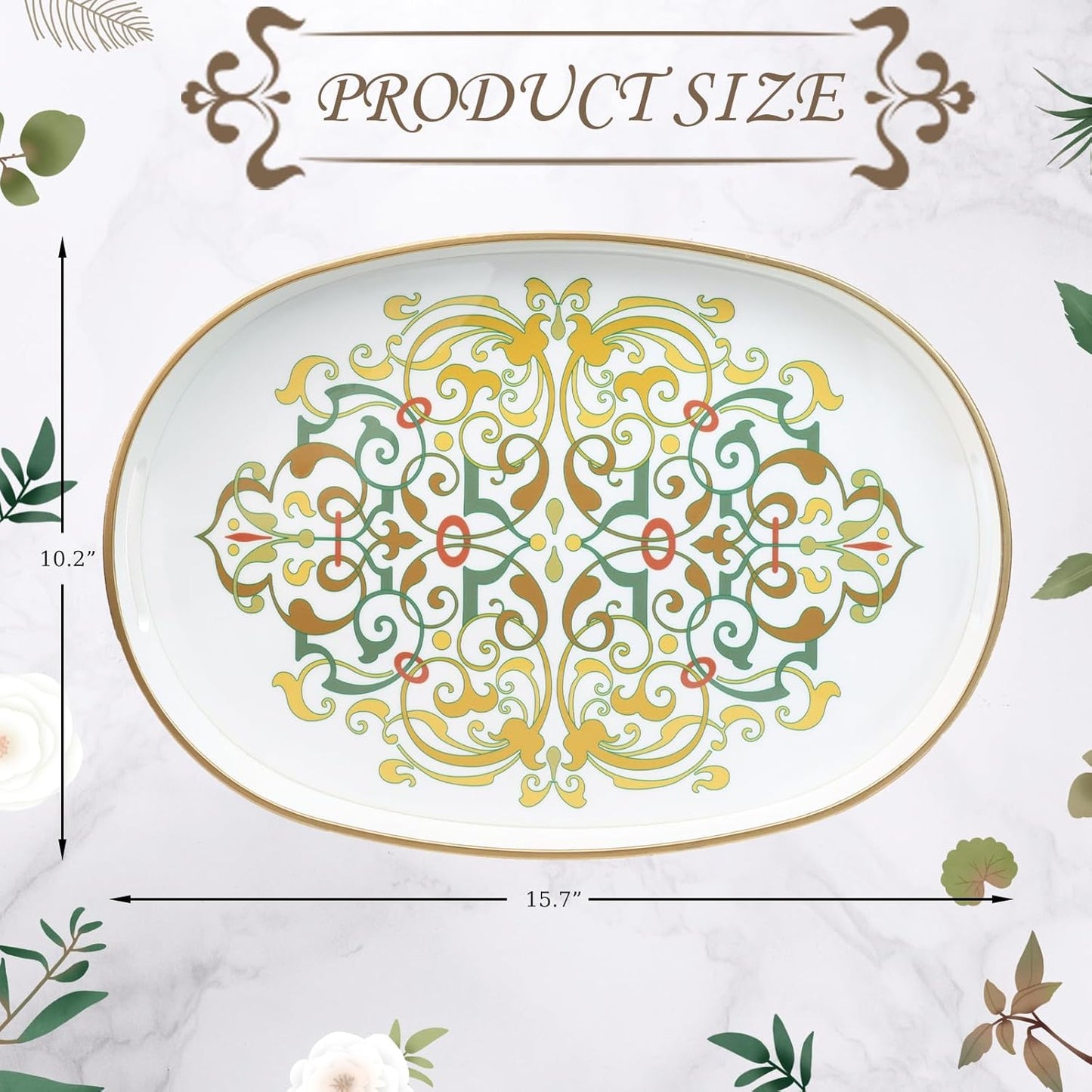 Oval Plastic Serving Tray with Handles, Elegant Decorative Tray for Coffee Table, Ottoman, Living Room, Kitchen, and Outdoor Use. 10"*16"*1.4" D