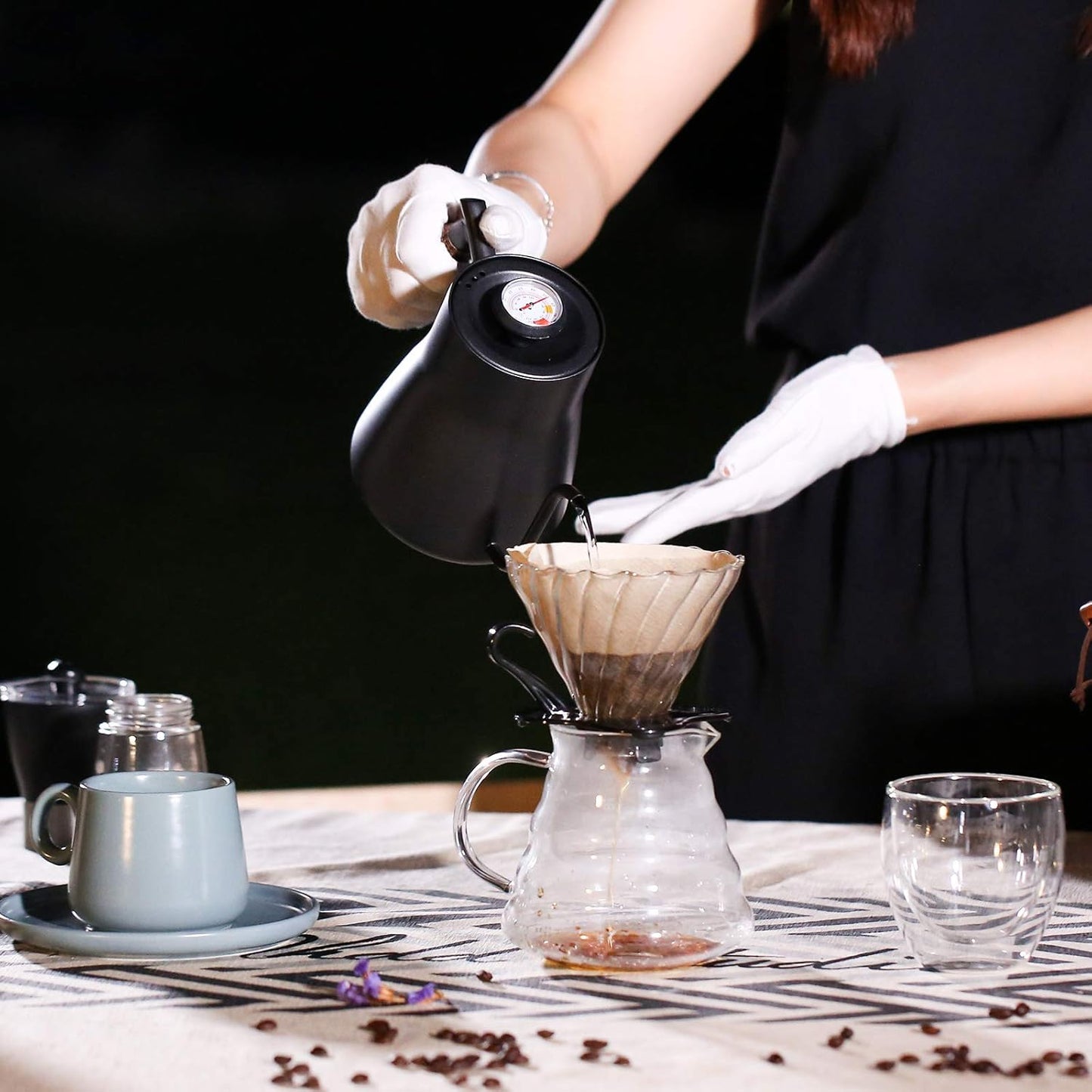 Pour Over Coffee Maker Set Coffee Kettle Scale Server Dripping Cup Bean Grinder Filter Paper Ceramic Cup ALL in 1 Great Portable Metal Box for Traveling Excellent Coffee Gift