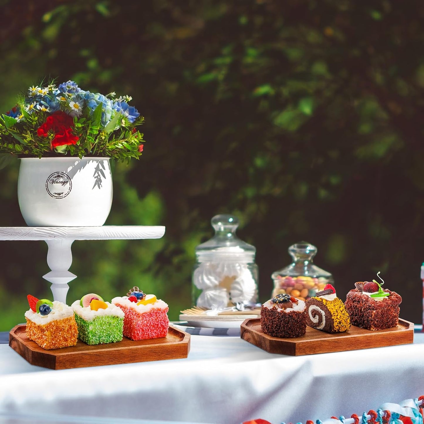 Dandat 12 Pack Wooden Serving Platter Bulk Acacia Wood Platters 10 x 5 Inch Rustic Serving Tray Rectangular Charcuterie Board Cheese Plate for Home Decor Dessert Vegetables Fruit Cookie