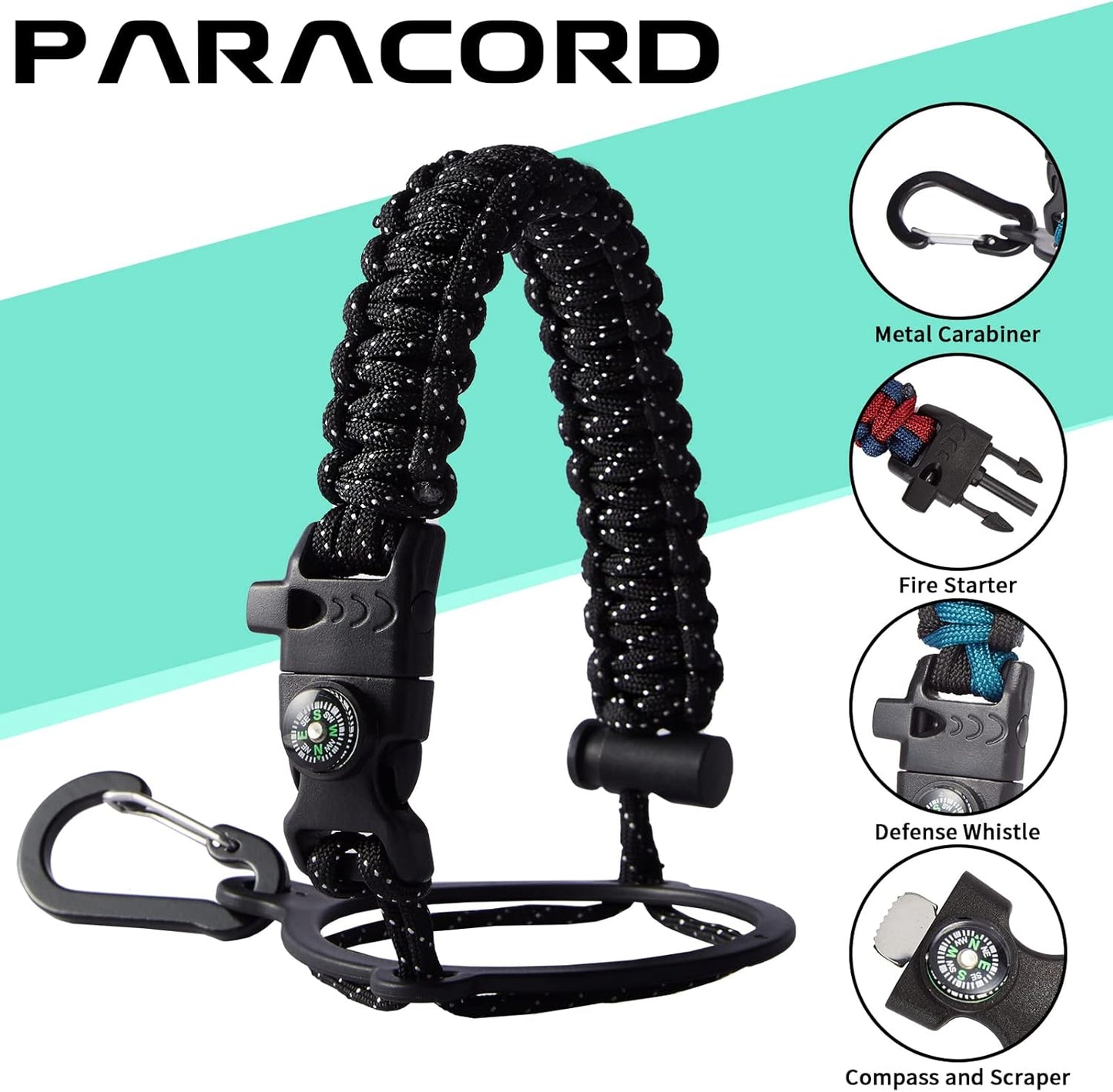 32-40-64OZ Stainless Steel Water Bottle - Black Water Bottle with Straw & Spout Lid, Paracord Handle & Bottle Sleeve, Insulated Vacuum Water Flask Double-Wall Metal Thermo Cup Canteen for Gym School