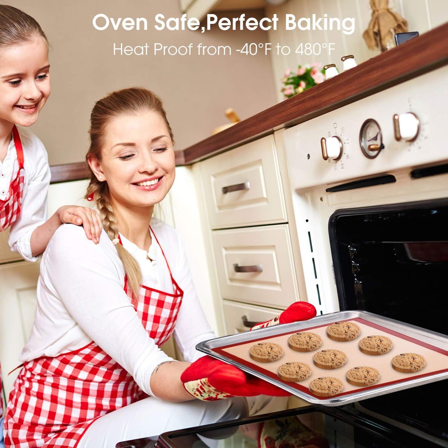 Silicone Baking Mats Set of 6, Food Grade Non-stick Reusable Baking Mat, Silicone Baking Slip Mat Oven Liner Sheet, Round & Square Cake Pan Mat, Pastry Board Rolling Dough Mats for Macaron Cookie