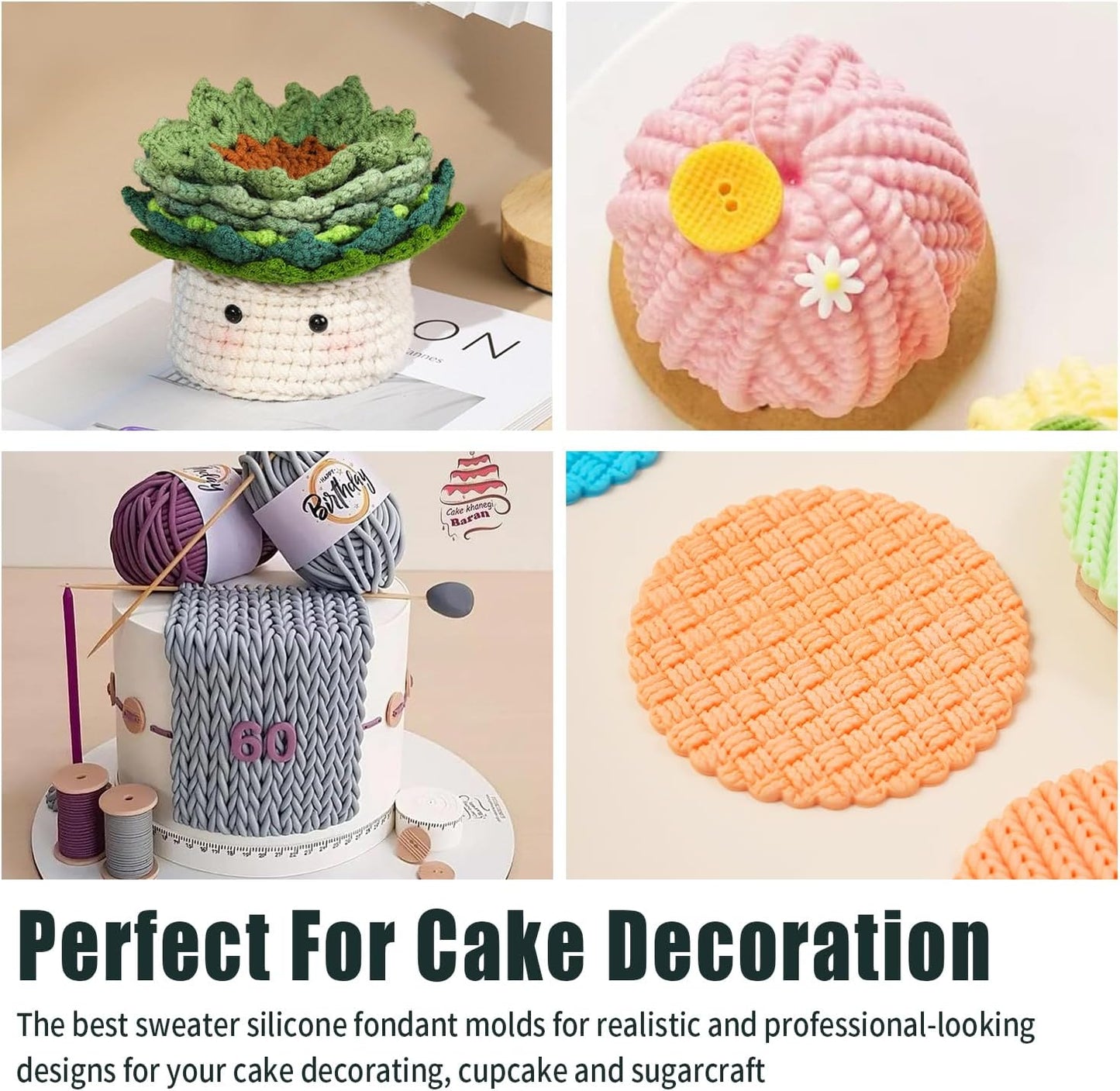 KALAIEN Sweater Texture Fondant Impression Mats Knit Fondant Embosser Texture Mats for Clay Cake Decorating Fondant Molds Set of 3