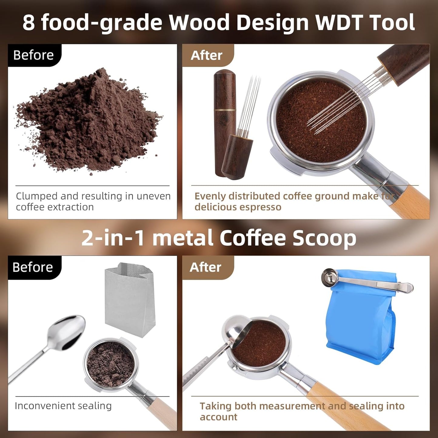 FACIACC WDT Tool Espresso (54MM Coffee Scoop Clip), Black