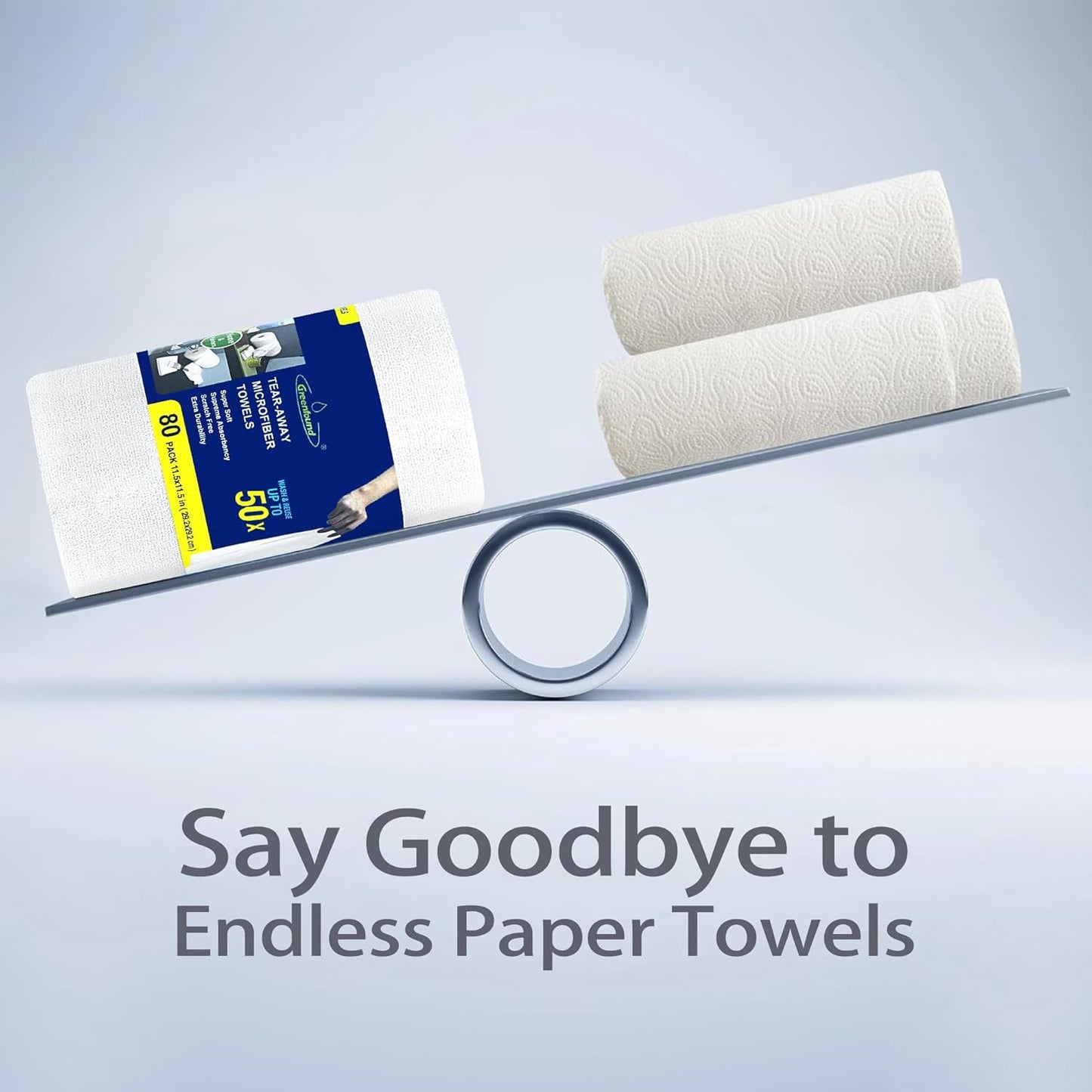 Greenfound Microfiber Cleaning Cloth Roll -80 Pack, 11.5x11.5, Tear Away Towels, Reusable and Washable Rags, White