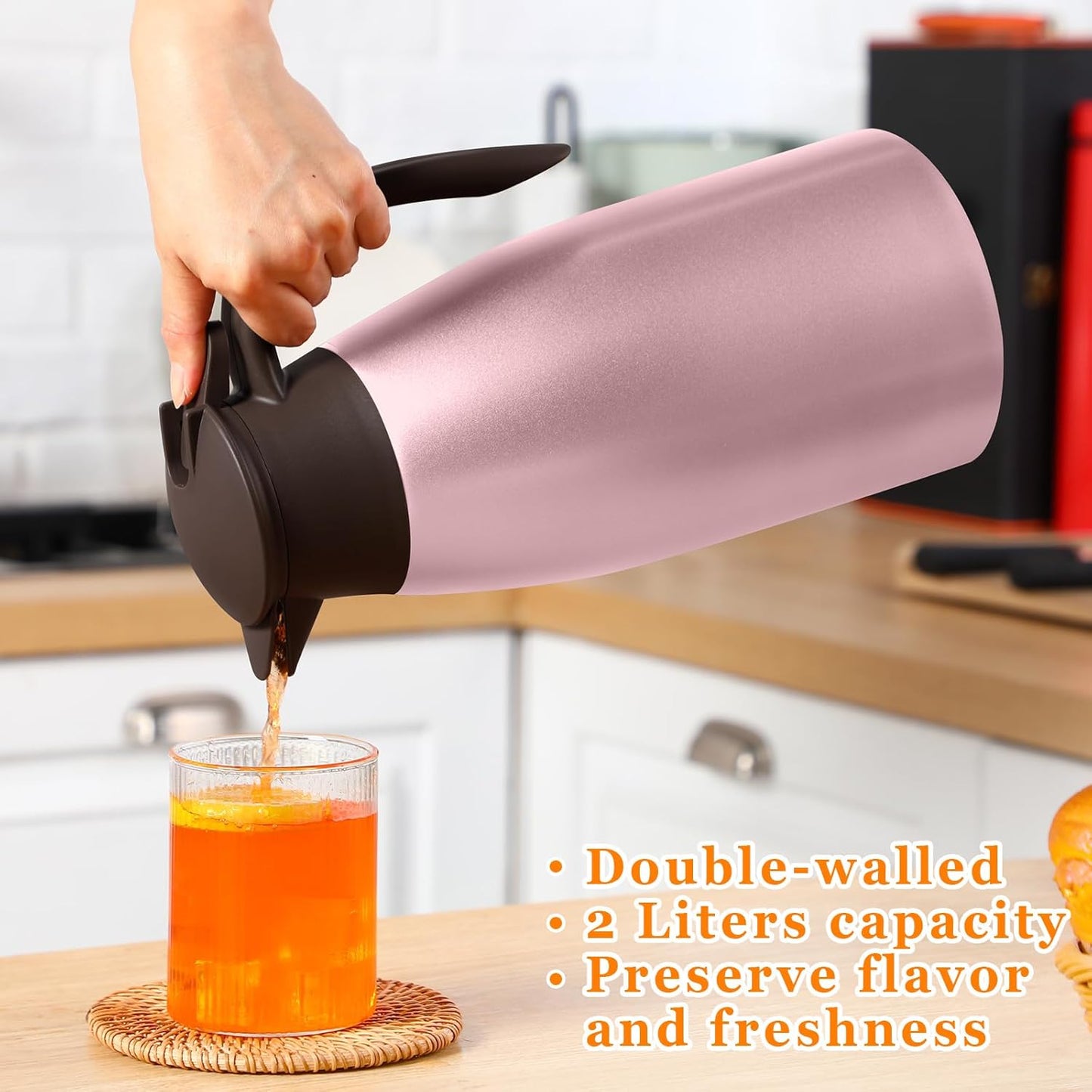 Norme 2 Pcs Thermal Coffee Carafe Insulated Stainless Steel Coffee Carafe for Hot Liquid Vacuum Thermal Pot Creamer Pitcher Dispenser with Brushes Keeping Hot Water Milk(Rose Red)