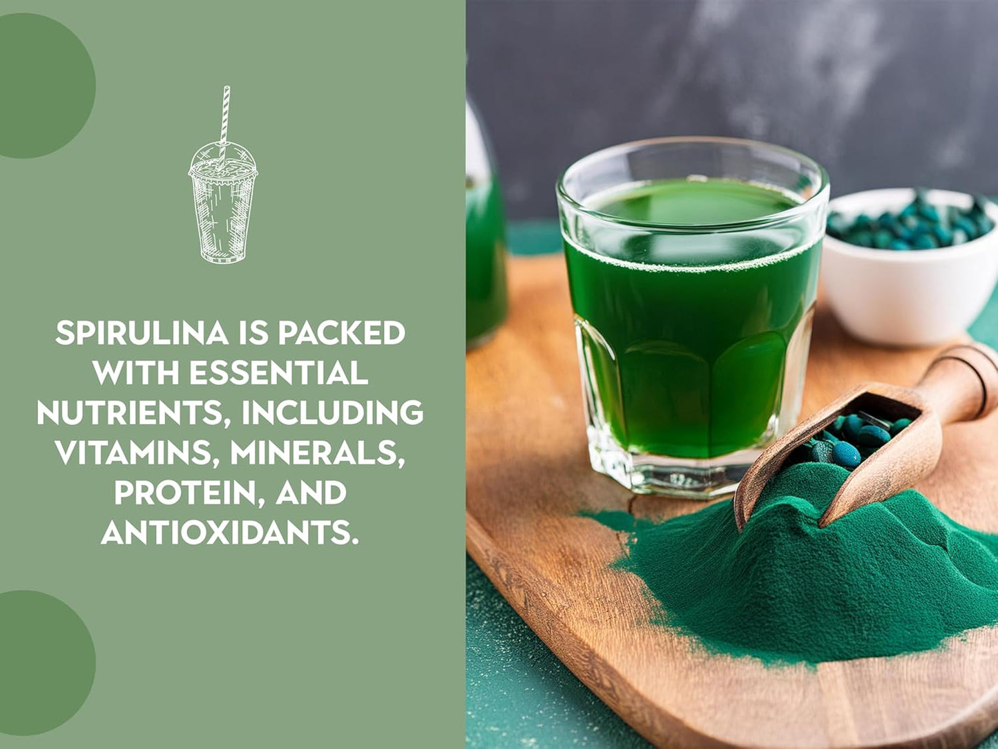 Ancient Roots Green Spirulina Powder - Freeze-Dried, All-Natural, No Sugar Added, Mix with Smoothies, Natural Food Coloring, Resealable Pouch - 10.5 Ounces (75 Servings)