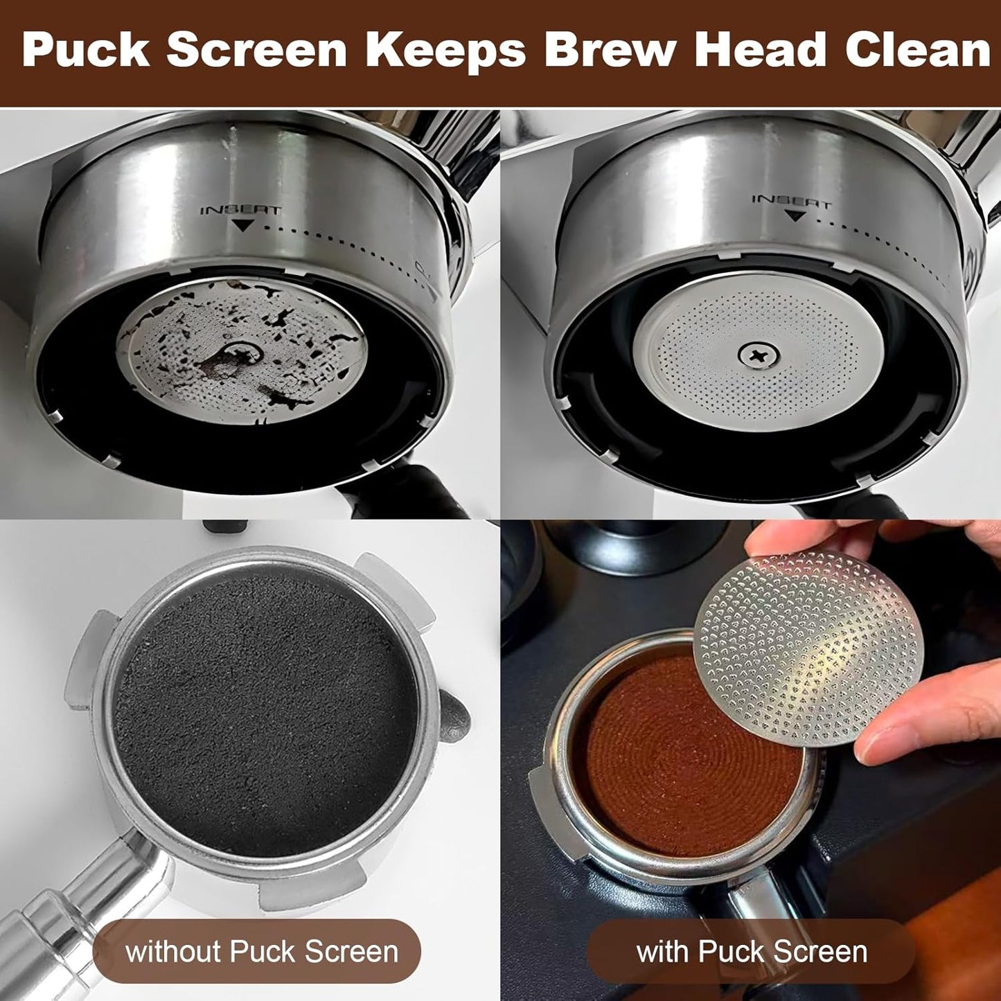 MEION 58mm Bottomless Portafilter for Gaggia 58mm, Gaggia Carezza, Gaggia Cubika Plus, Gran Gaggia Deluxe, Espresso Portafilter with Stainless Steel 18g Filter Basket and Puck Screen