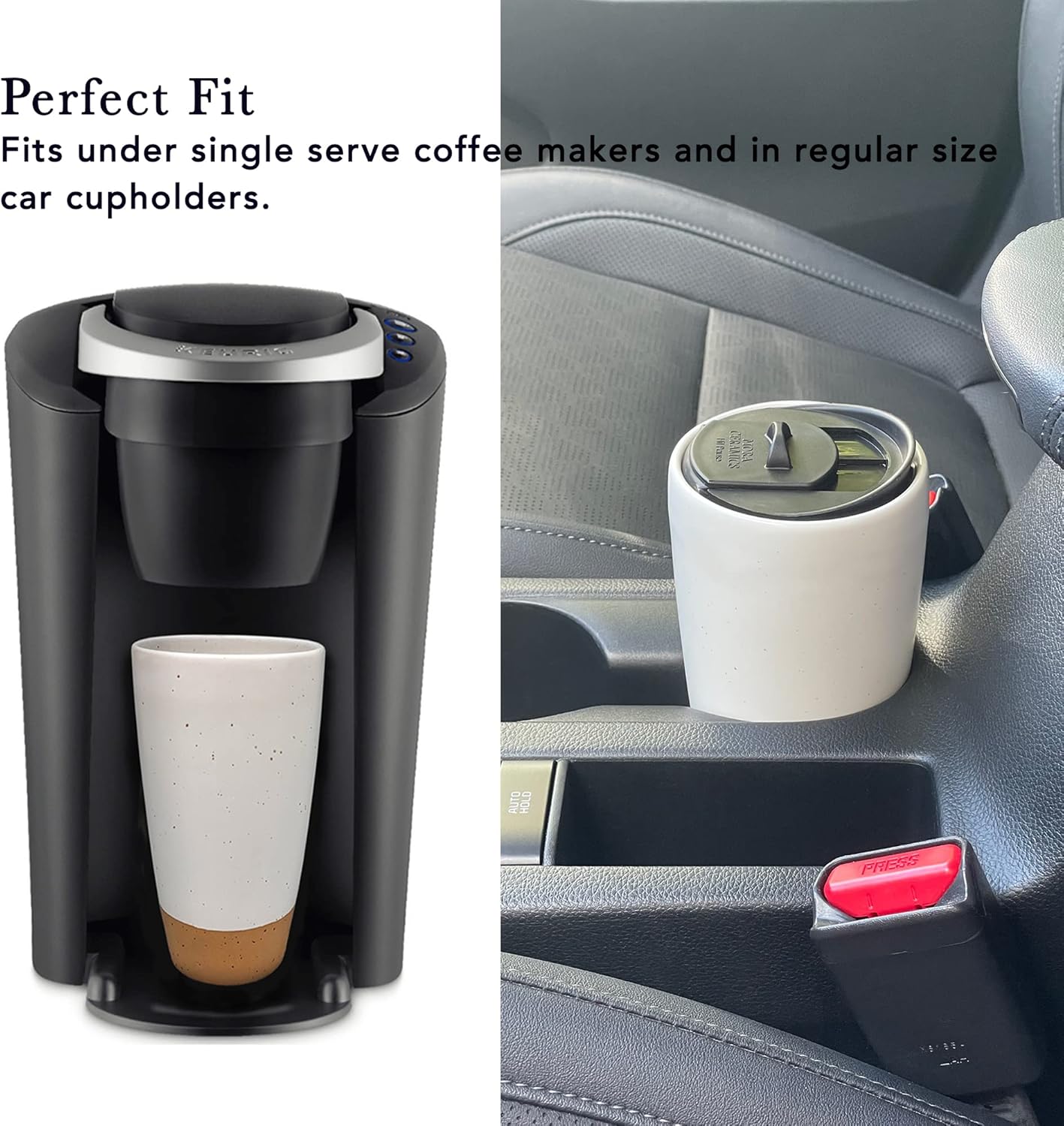Mora Double Wall Ceramic Coffee Travel Mug with Lid, 14 oz, Portable, Microwave, Dishwasher Safe, Insulated Reusable Tall Cup, Splash Resistant Lid - To Go Tumbler for Car Cup Holder, Overcast Grey
