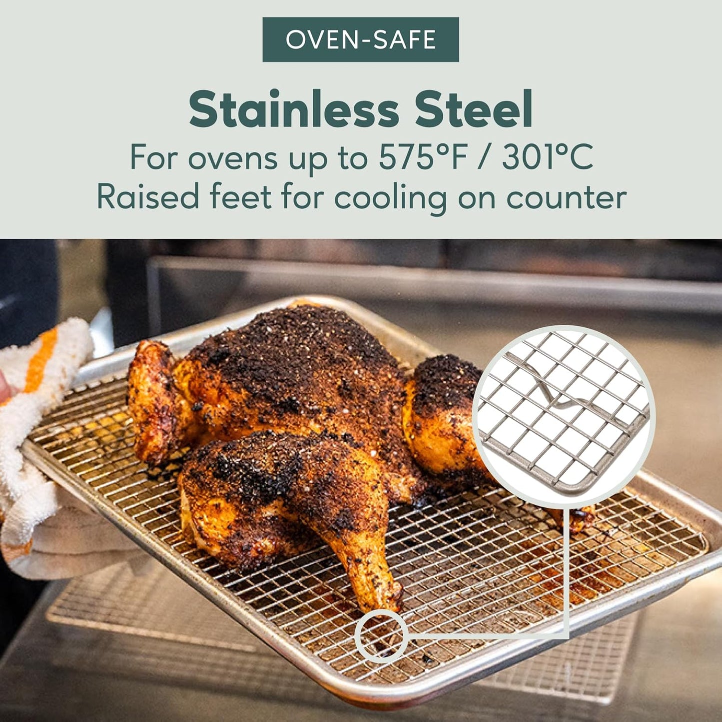 Ultra Cuisine Stainless Steel Baking Rack - 10x14.75 inch Jelly Roll Pan Wire - Oven Grill Sheet Pan - Oven Safe - Dishwasher Safe - Heavy Duty Wire Cooling Rack for Cooking Baking and Roasting