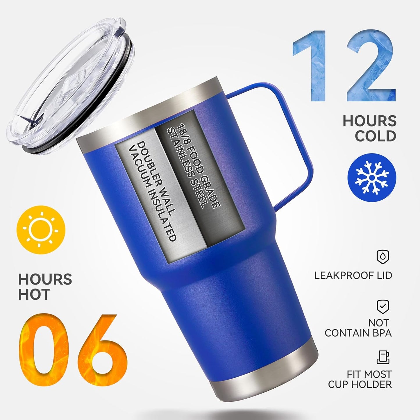 30 oz Tumbler with Handle and Lid, Stainless Steel Tumblers Bulk Double Wall Vacuum Insulated Travel Mug Leak Proof Cup Keep Drinks Cold and Hot Blue, 8 Pack