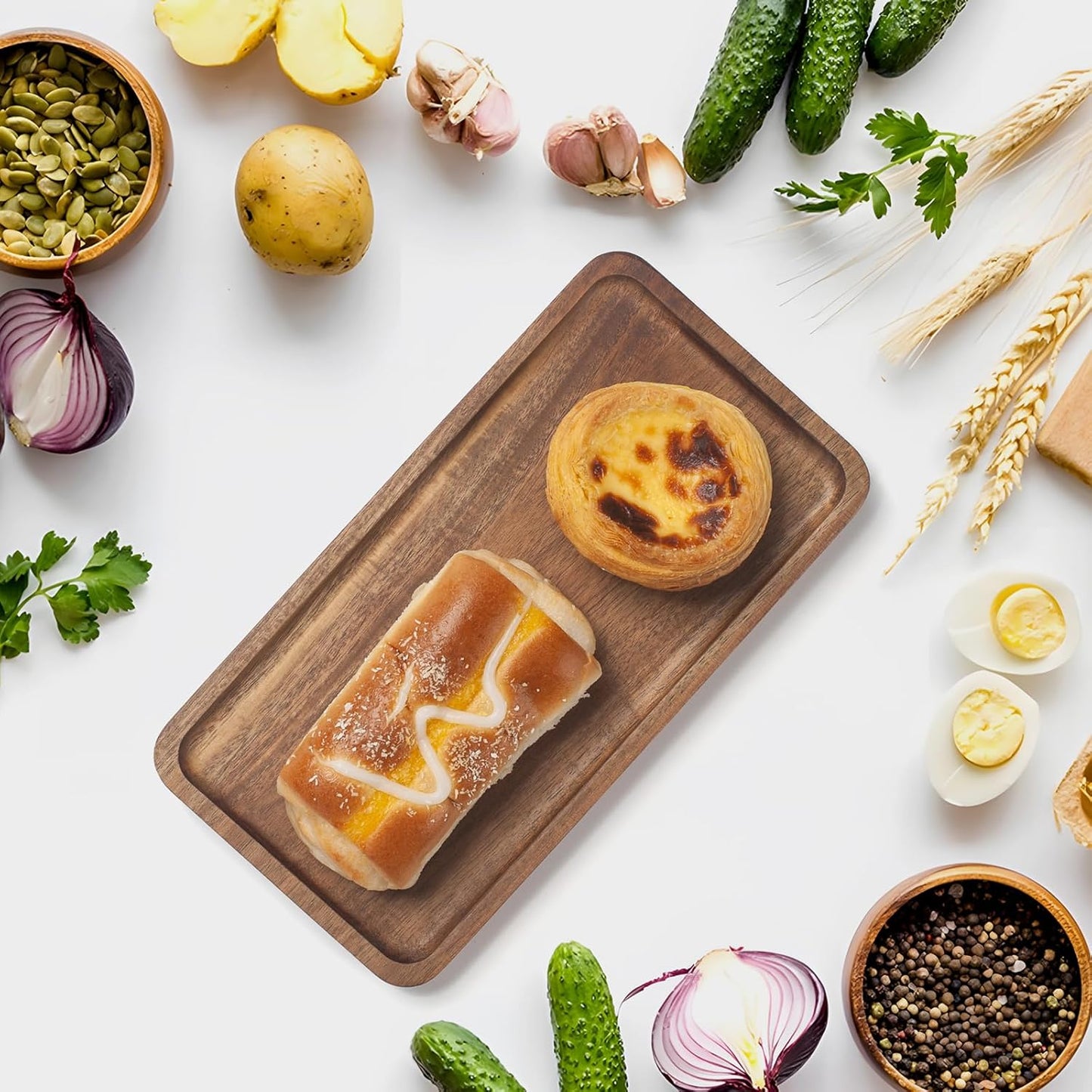 Bathroom Vanity Tray, Bathroom Tray for Counter, Toilet Tank Tray, Wood Bathroom Tray for Organizing and Home Decor (9.8 x 5.1 x 0.8 inch)