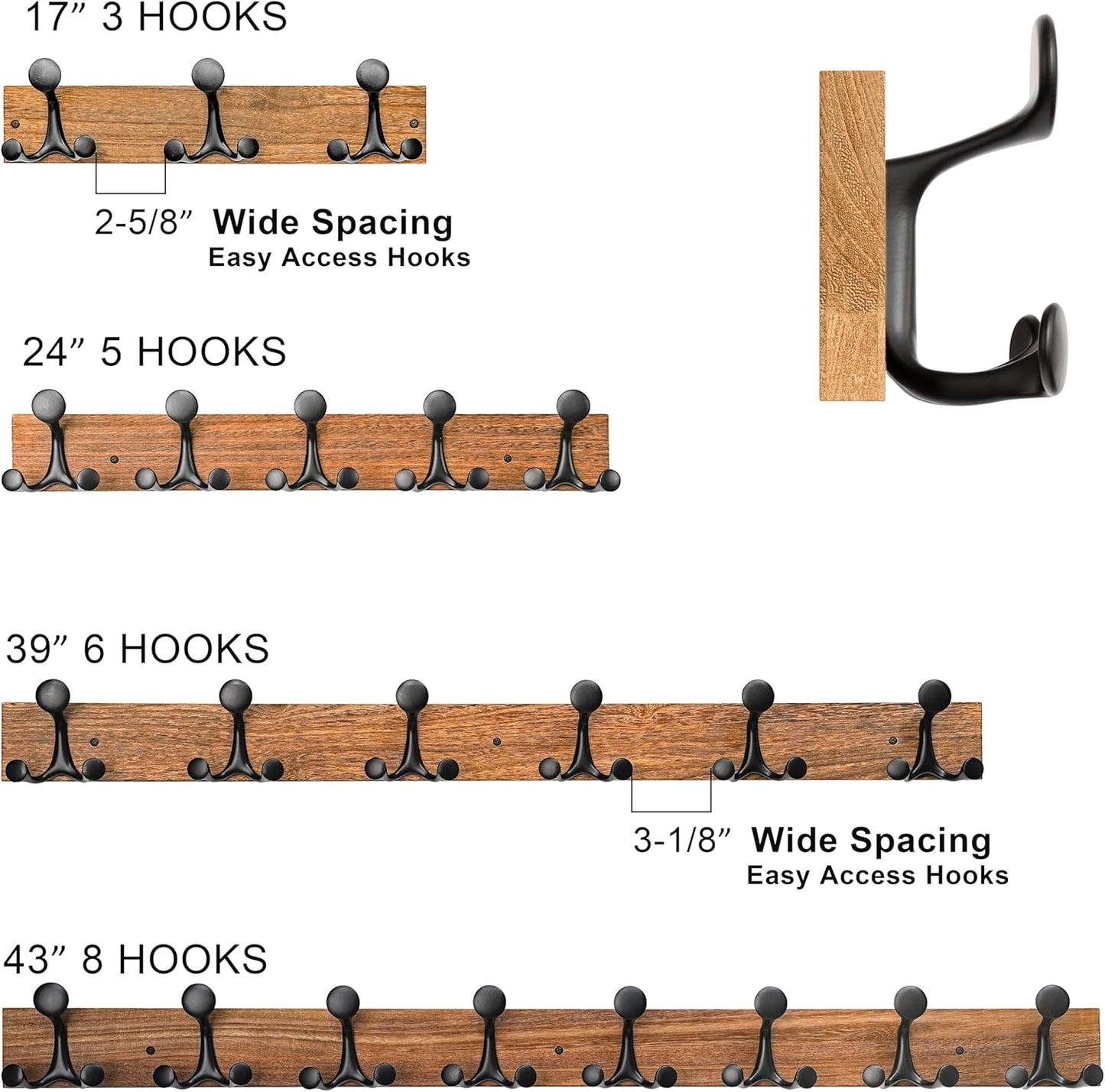 SKOLOO 24-Inch White Wood Coat Rack Wall Mount with 5 Triple Hooks - Ideal for Family Entrances, Classrooms, and Pet Supplies Storage - Perfect Coat Hooks for Wall, Pack of 2