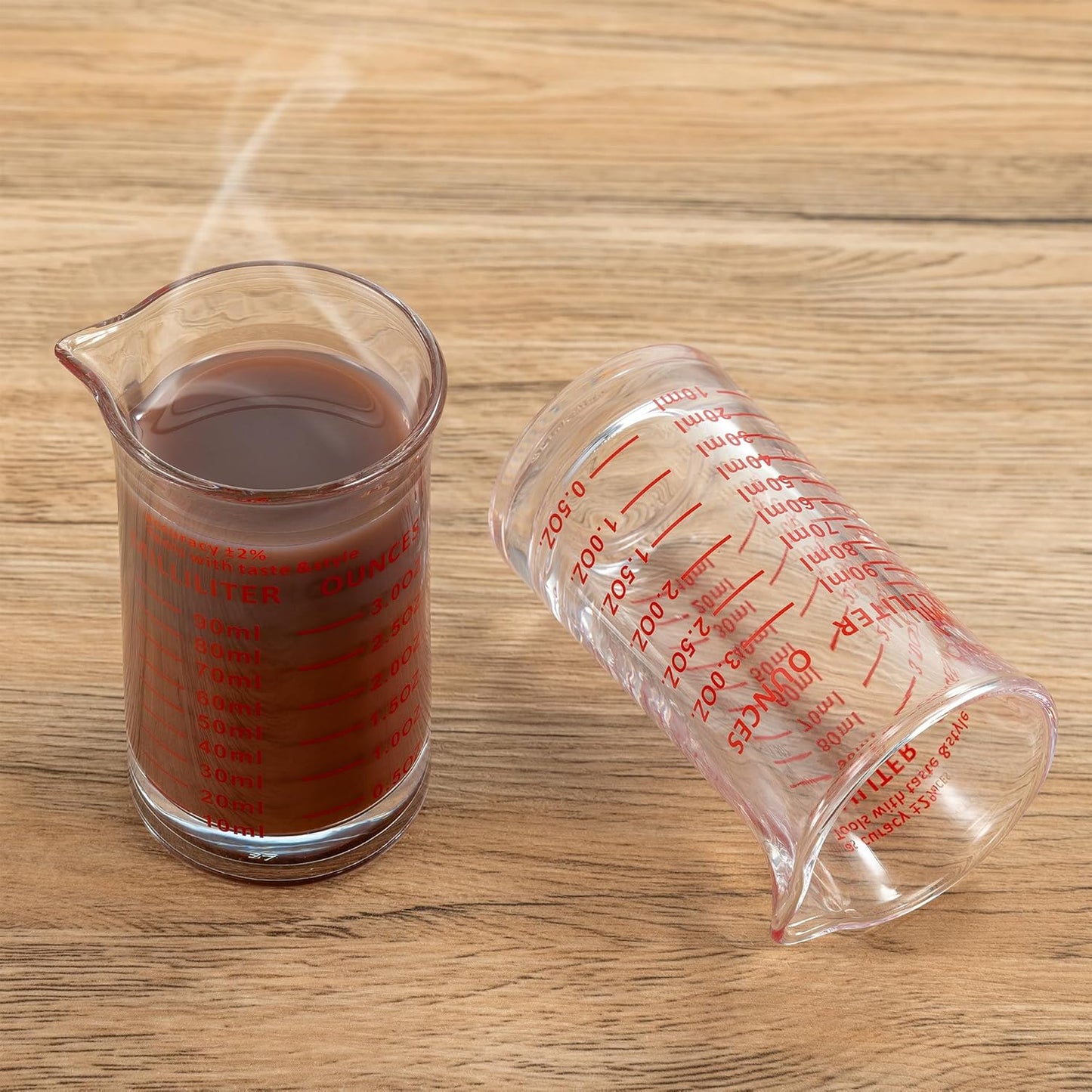 Ackers 3oz/90ml Glass Measuring Cup – Shot Glass with Double Scale-Ounce,Ml Markings for Kitchen & Bar(Red Line)