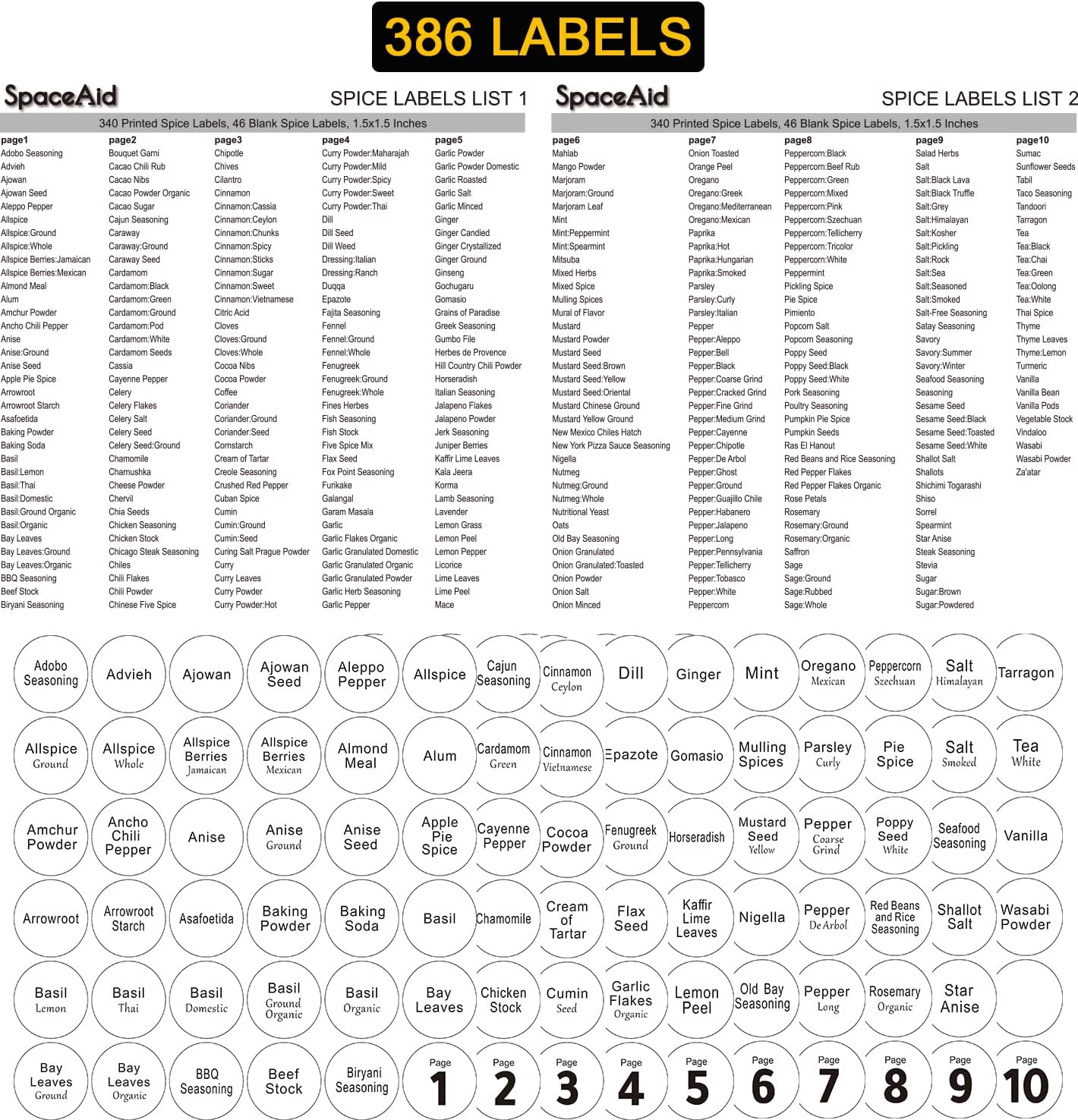 SpaceAid Spice Rack Organizer with 28 Spice Jars, 386 Spice Labels, Chalk Marker and Funnel Set for Cabinet, Countertop, Pantry, Cupboard or Door & Wall Mount - 28 Jars, 13.4" W × 10.8" H, White
