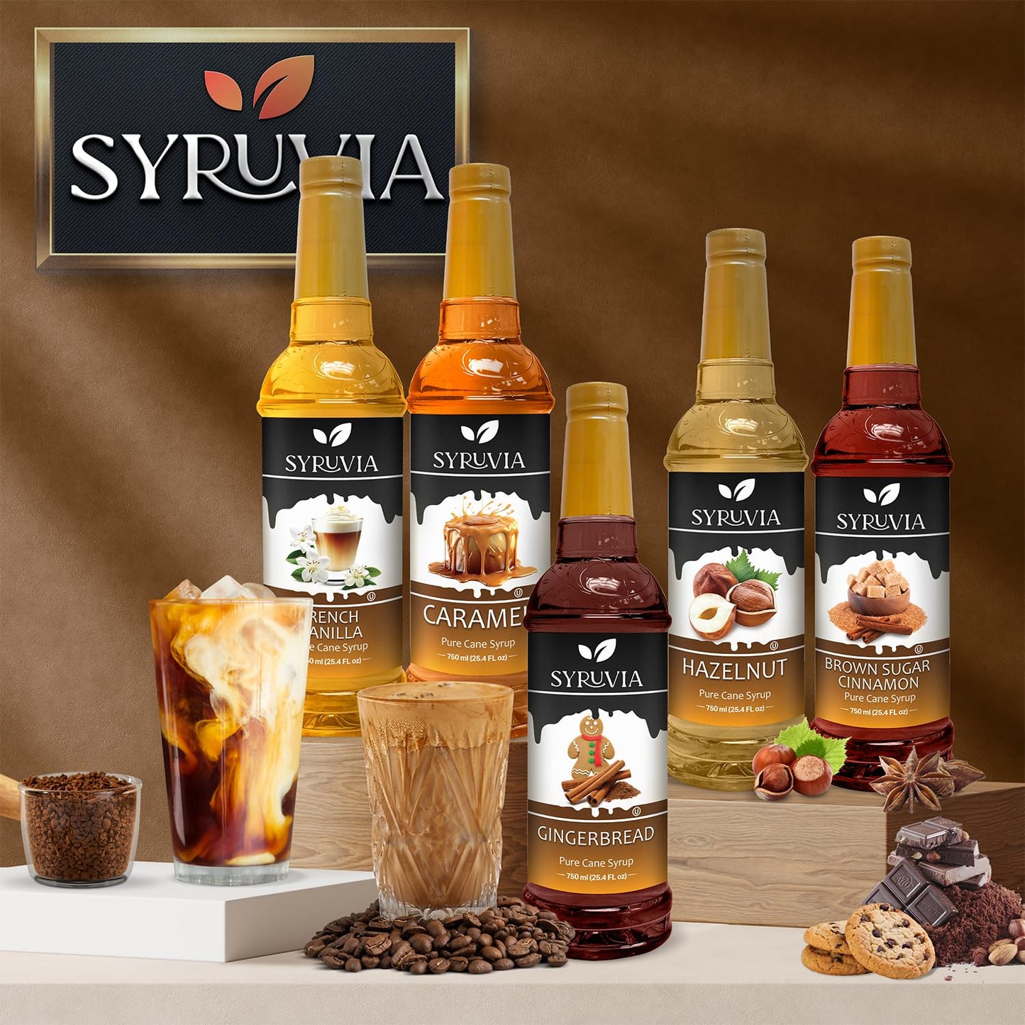 Syruvia Dubai Chocolate Coffee Syrup - 25.4 fl oz - Kosher Syrups, Gluten Free, No Coloring, Perfect for Drinks, Soda, Shakes, Desserts, and More.