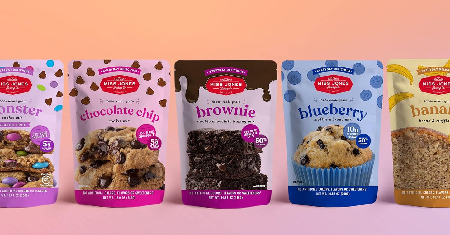 Miss Jones Baking Gluten-Free Monster Cookie Mix - Certified Gluten Free & Made with 100% Oats, Easy To Bake Desserts & Treats, Artificial Colors, 10.57 Ounce (Pack of 1)