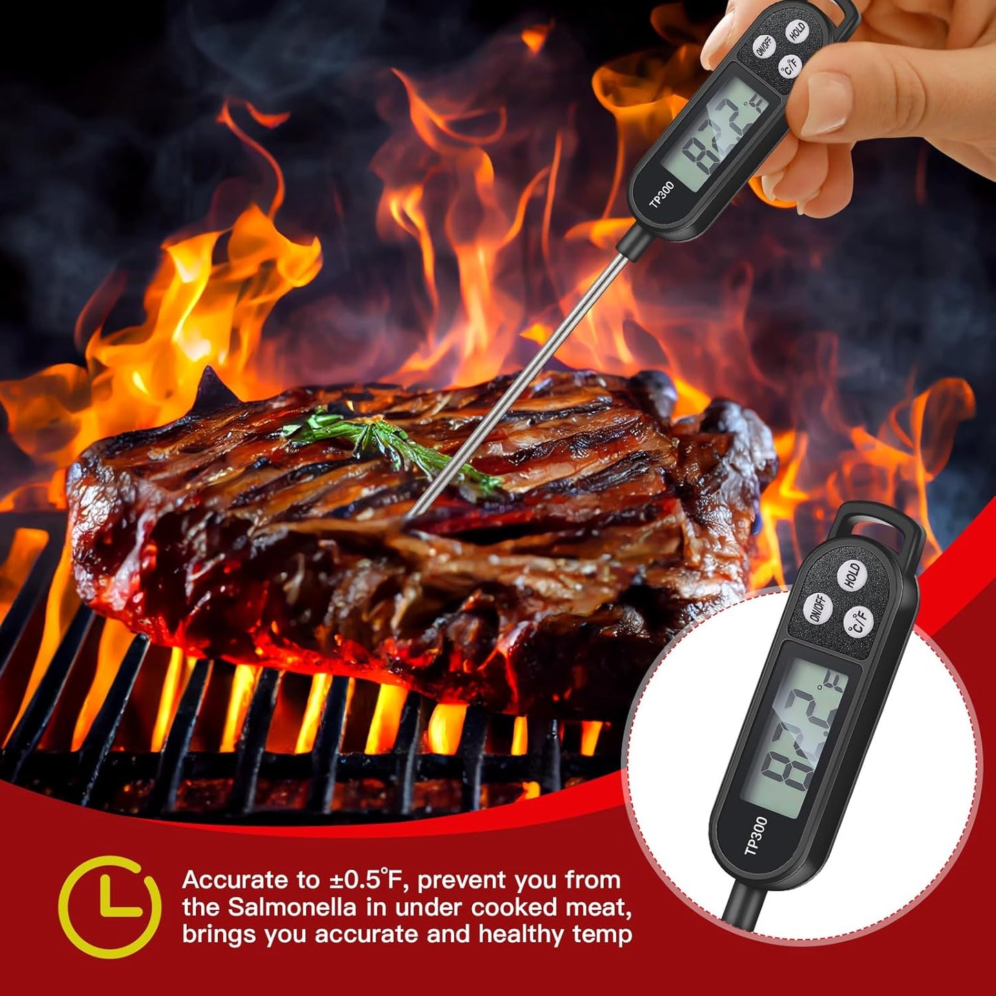 6 Pcs Meat Thermometer Food Thermometer with Probe Water Liquid Instant Read Digital Thermometer Cooking Thermometer Supplies BBQ Kitchen Thermometer for Cooking Milk Yogurt (Black)