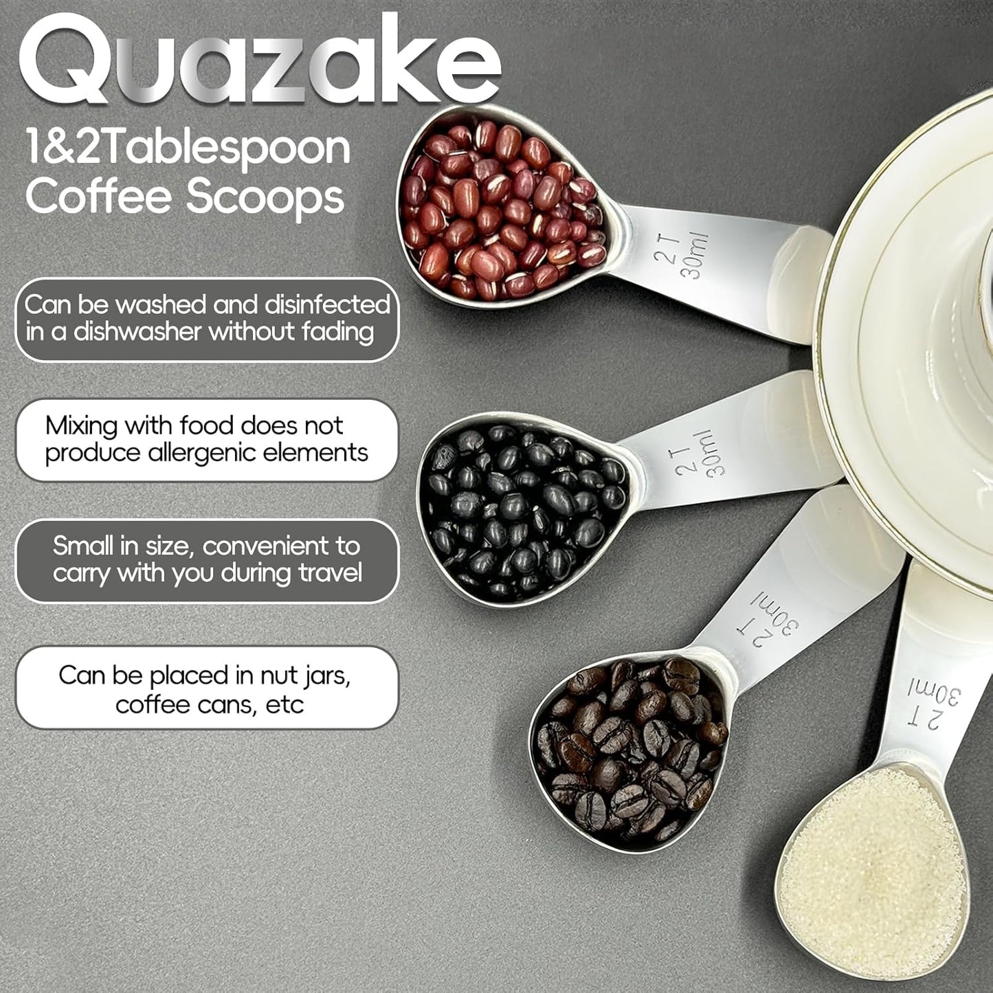 Coffee Scoop 2 tablespoon Measuring Spoons(30ml 2pcs), Ergonomics Design Coffee Scooper 2 tbsp Metal Stainless Steel Manufacture,coffee scoop for ground coffee Protein Powder Sugar Cereal,Etc.
