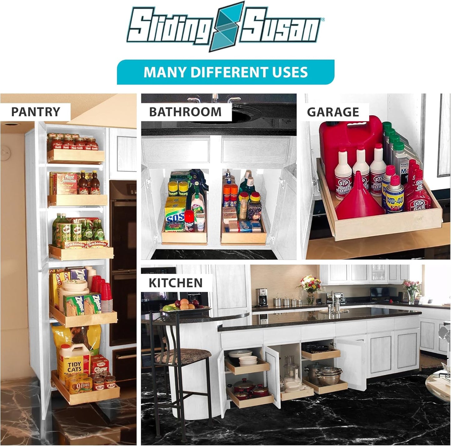 SlidingSusan Pull Out Drawer Organizer for Cabinets, Gliding Soft Close Shelves for Kitchen, Pantry, Bathroom, & Storage Organization, 9 Ply Baltic Birch, 16 Inch Wide x 18 Inch Deep