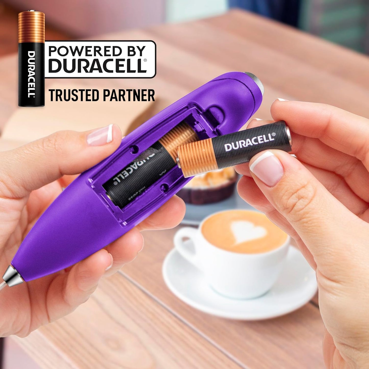 Zulay Kitchen Powerful Milk Frother Wand With 4 AA Duracell Batteries - Ultra Fast Handheld Drink Mixer - Electric Whisk Foam Maker for Coffee, Lattes, Cappuccino, Matcha & Creamer -