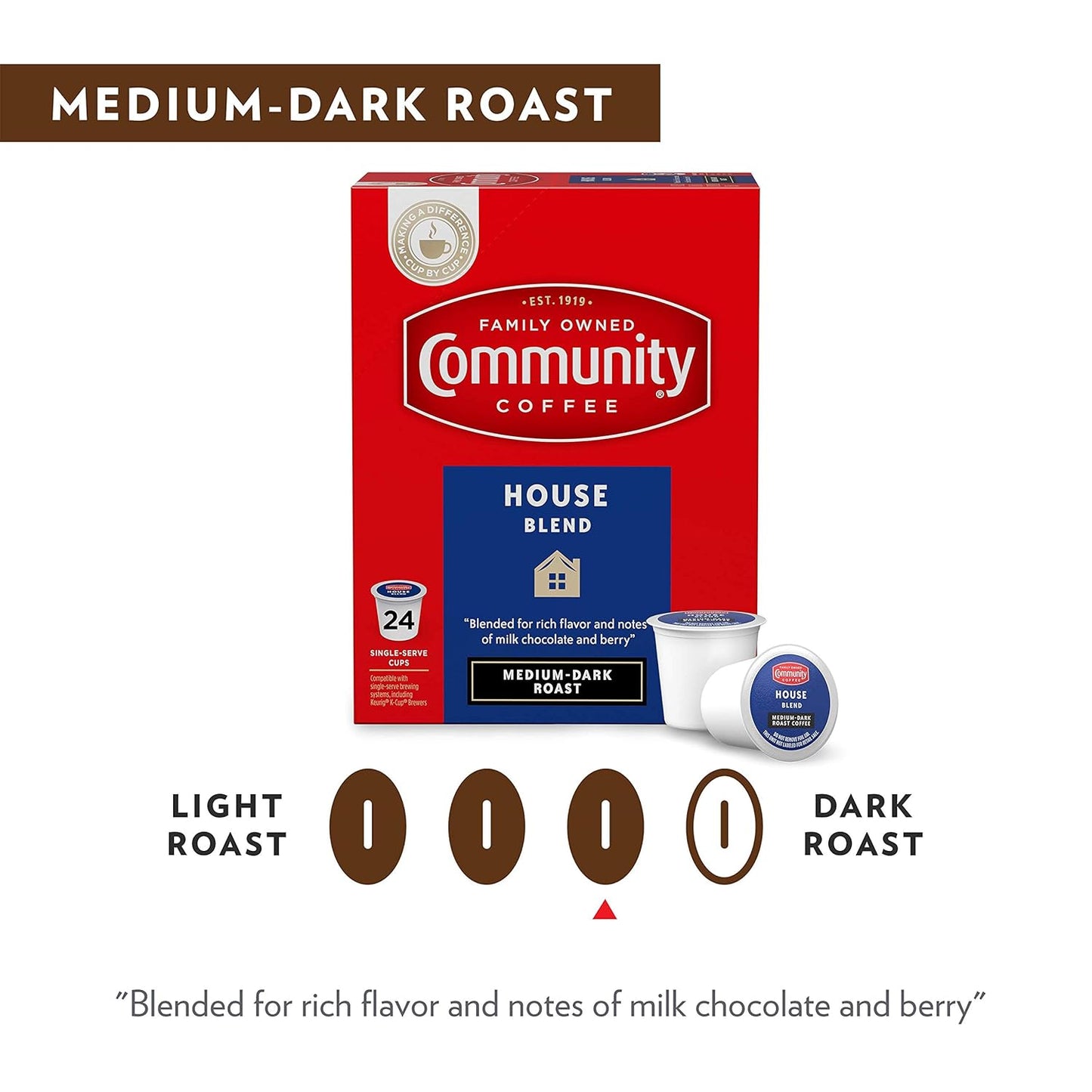 Community Coffee House Blend 12 Count Coffee Pods, Medium-Dark Roast, Compatible with Keurig 2.0 K-Cup Brewers, Box of 12 Pods (Pack of 2)