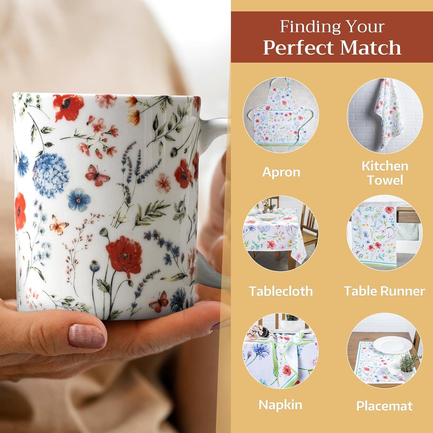 Maison d' Hermine Coffee Mug with Handles Fine Bone China Mugs Pack of Two Tea Cups for Hot Beverages Cappuccino Latte Home Restaurant Office Perfect for Gift (Just Floral, 12 Ounce)