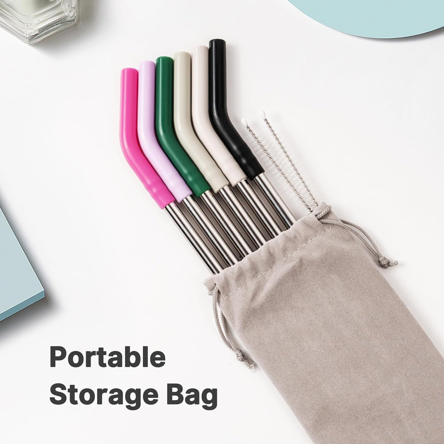 Metal Straws Reusable for 40 oz Stanley, Simple Modern Tumbler, Stainless Steel Straight Drinking Straw with Silicone Tips for Meoky 40 oz Tumbler, Cleaning Brush