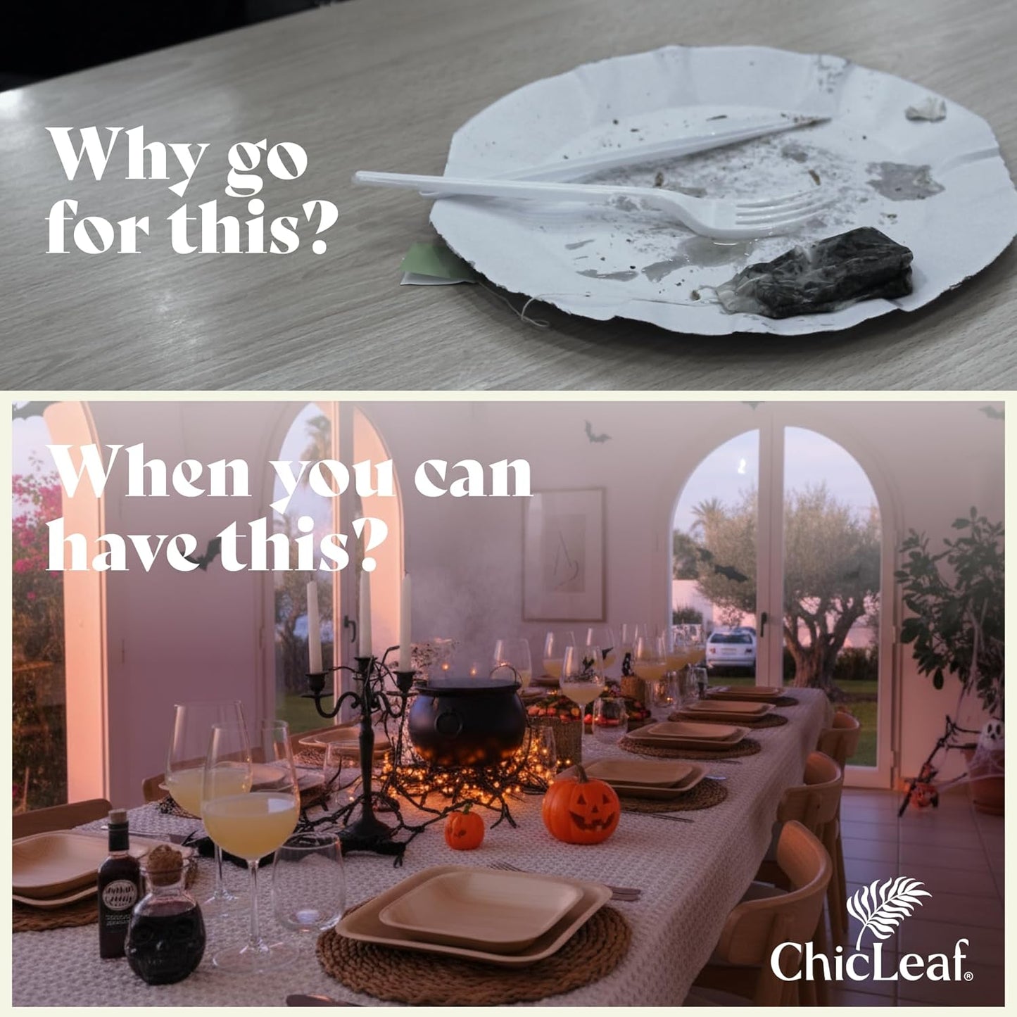 Chic Leaf Disposable Palm Leaf Plates - 50 Count, 8" Square, Natural - Bamboo Plates Disposable, Biodegradable & Compostable - Microwave Safe & Heavy Duty - Event & Party Supplies - Wedding Decor