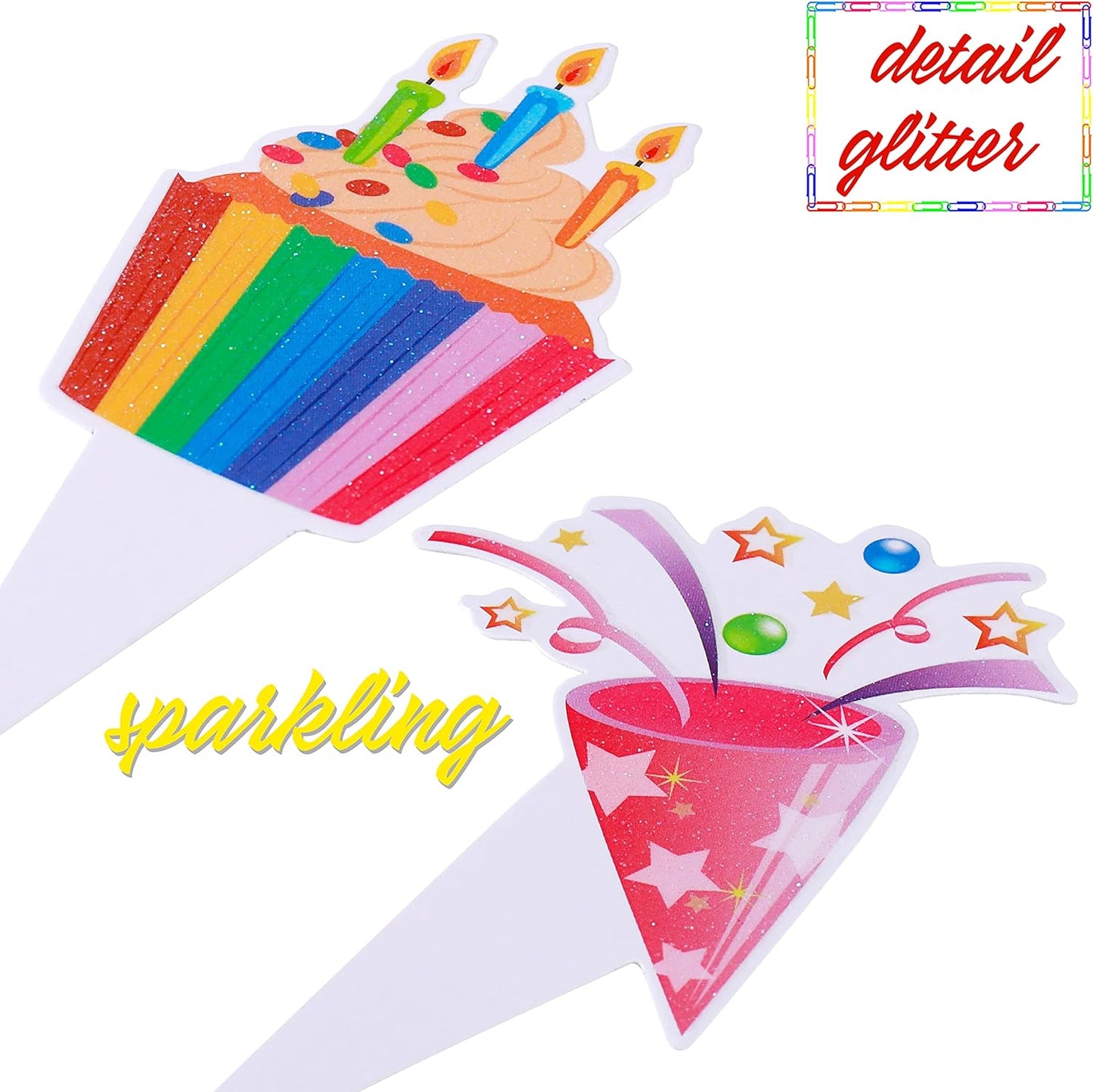 48pcs Happy Birthday Cupcake Toppers Colorful Birthday Cupcake Picks Decorations for Boy Girl Birthday Party Supplies