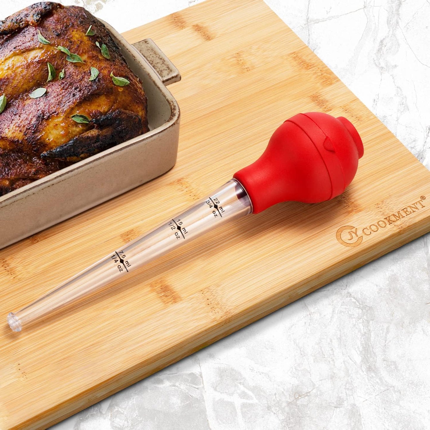 JY COOKMENT Turkey Baster with Barbecue Basting Brush, Baster Syringe for Home Baking and Roaster Turkey, Include Detachable Food Grade Silicone Bulb, Meat Injector Needle and Cleaning Brush