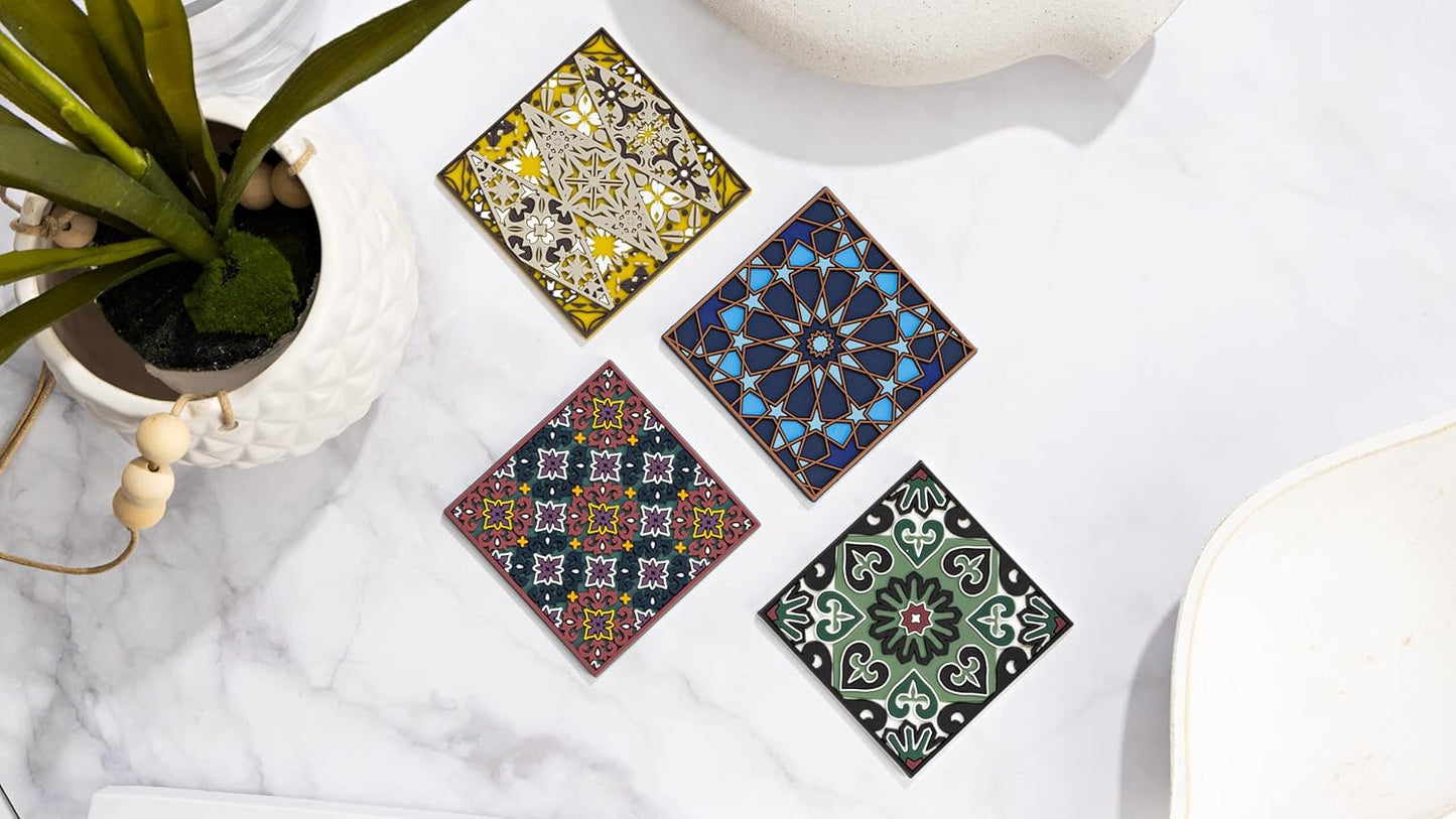 Sirius Silicone Coasters Set of 4, Protect Against Water Marks or Damage - Fits All Cups, 3.5" Inch Size, Colored
