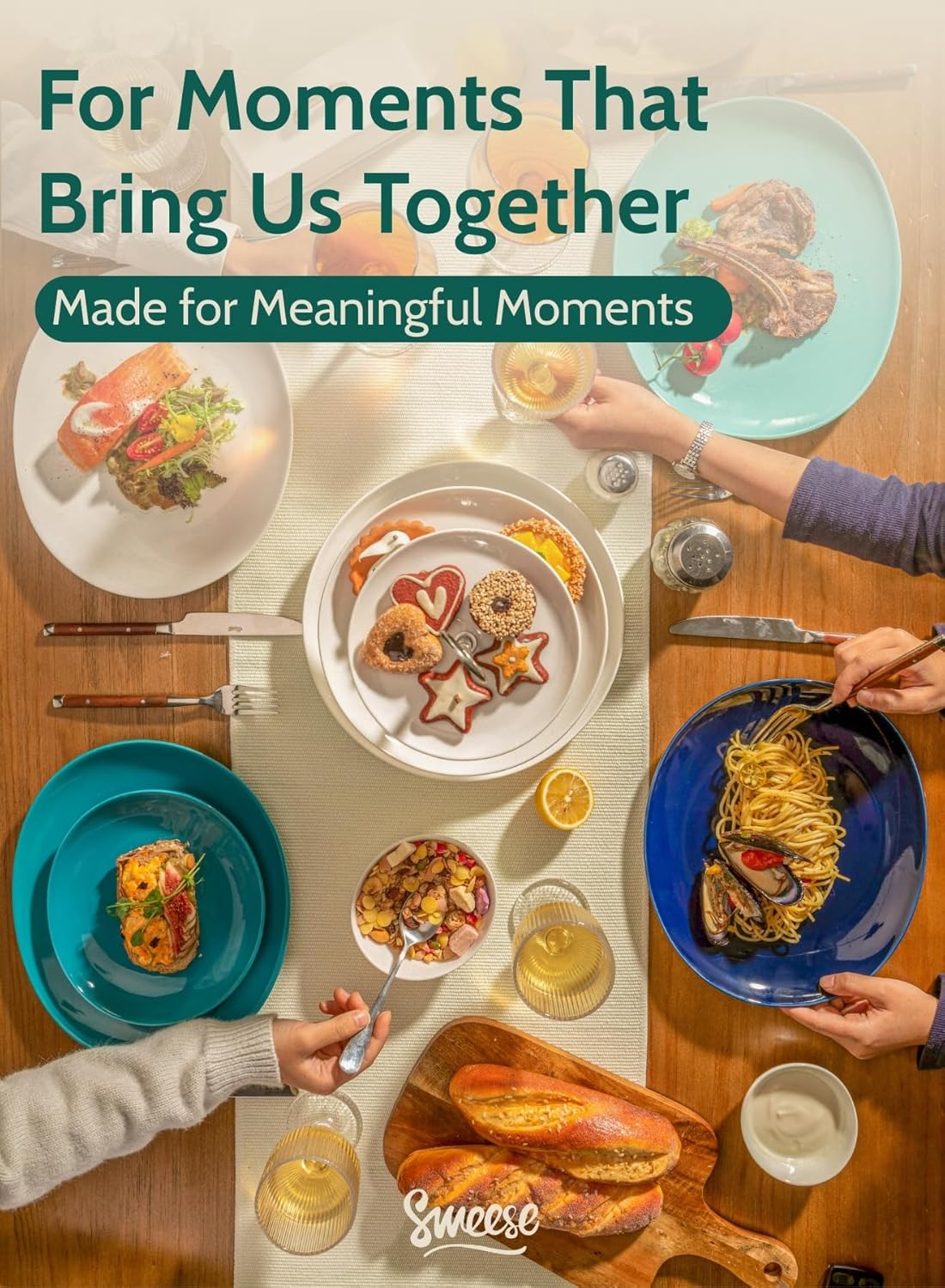 Sweese Porcelain Dinner Plates - 11 Inch Dinner Plates Set of 6 - Dishwasher, Microwave, Oven Safe - Azure Dreamscape Color