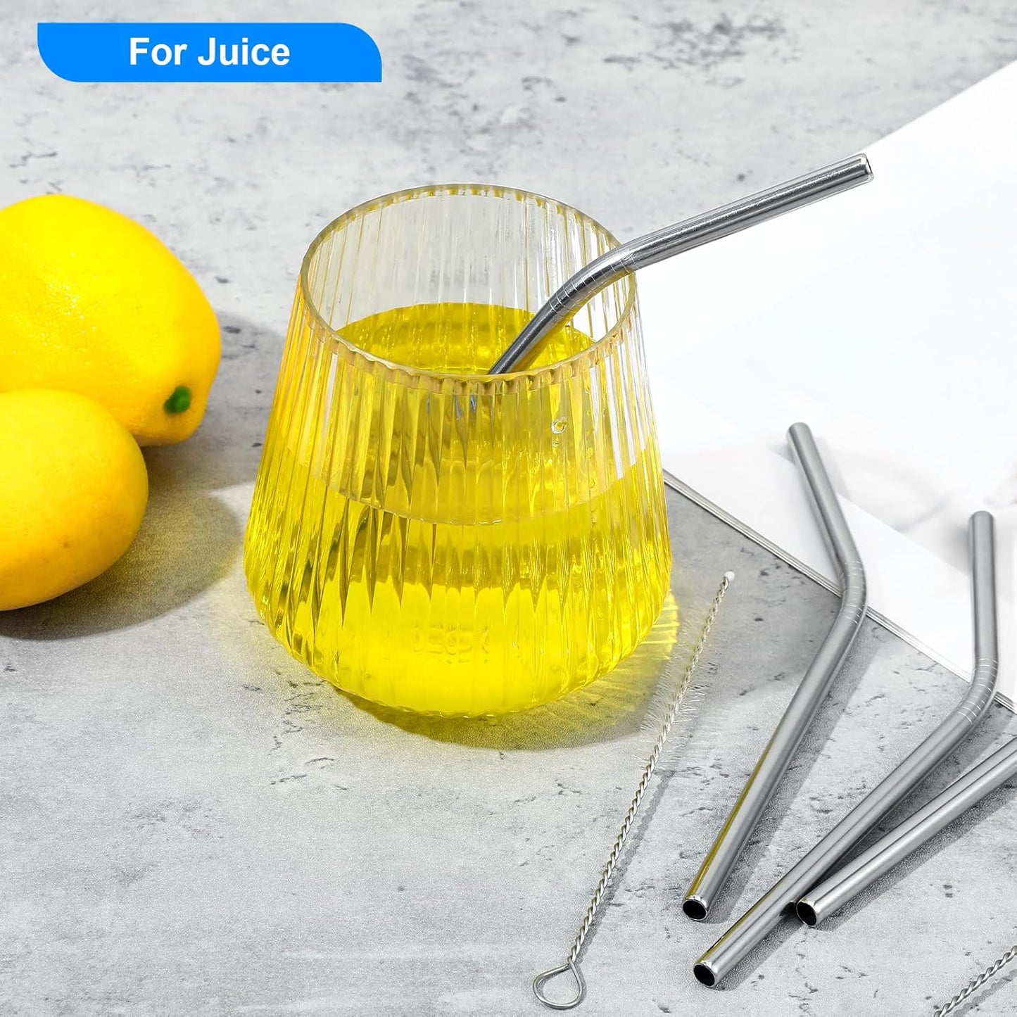 8 Pack 6 Inch Short Bent Metal Cocktails Straws, Stainless Steel Straws with 2 Cleaning Brush Portable Reusable Drinking Straw for Coffee Mugs Small Glasses Cups