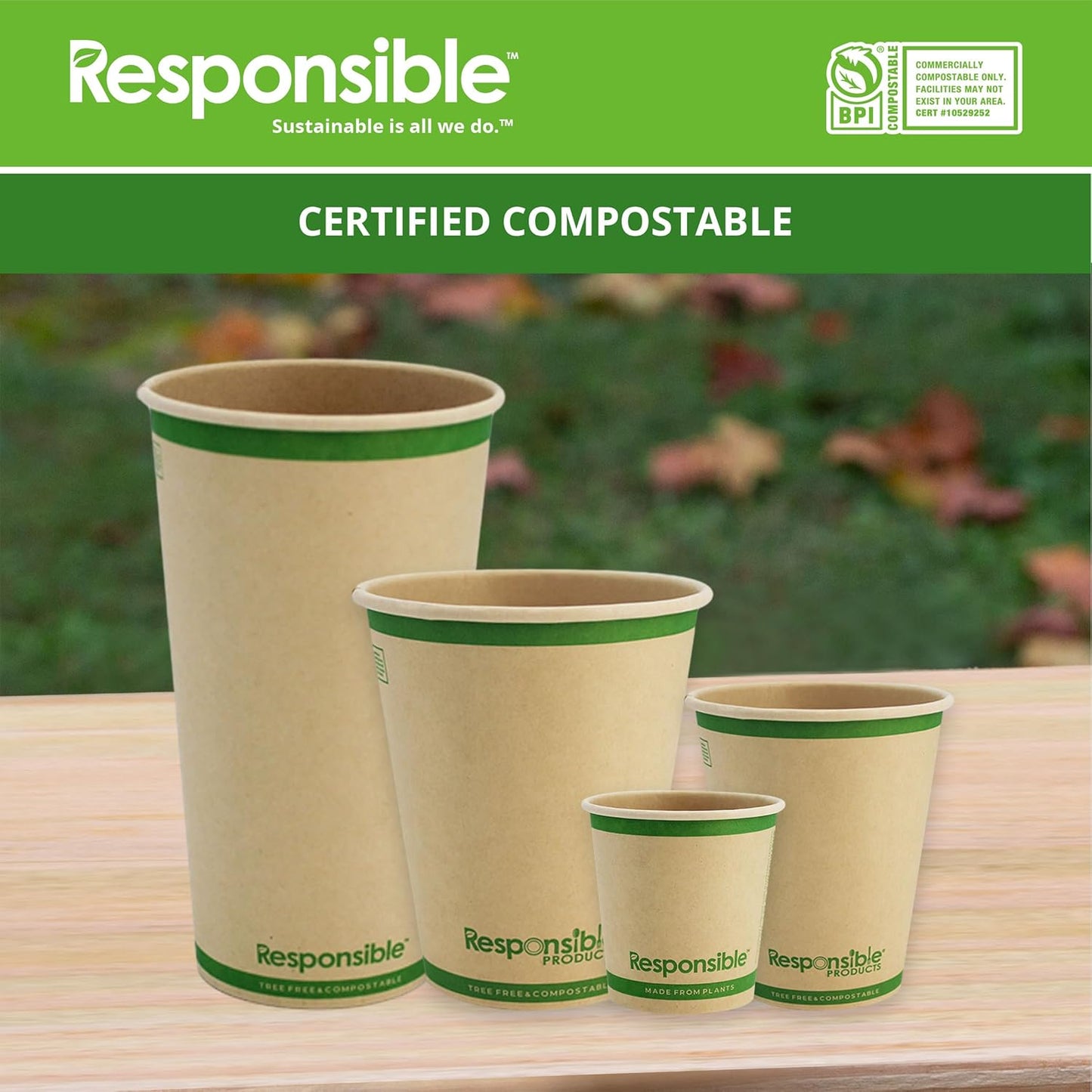 Certified Compostable 16 oz Paper Cups, Cold & Hot Coffee Cups, Disposable Paper Cups, Extra Strength Disposable Cups, Made without PFAS (50 count)