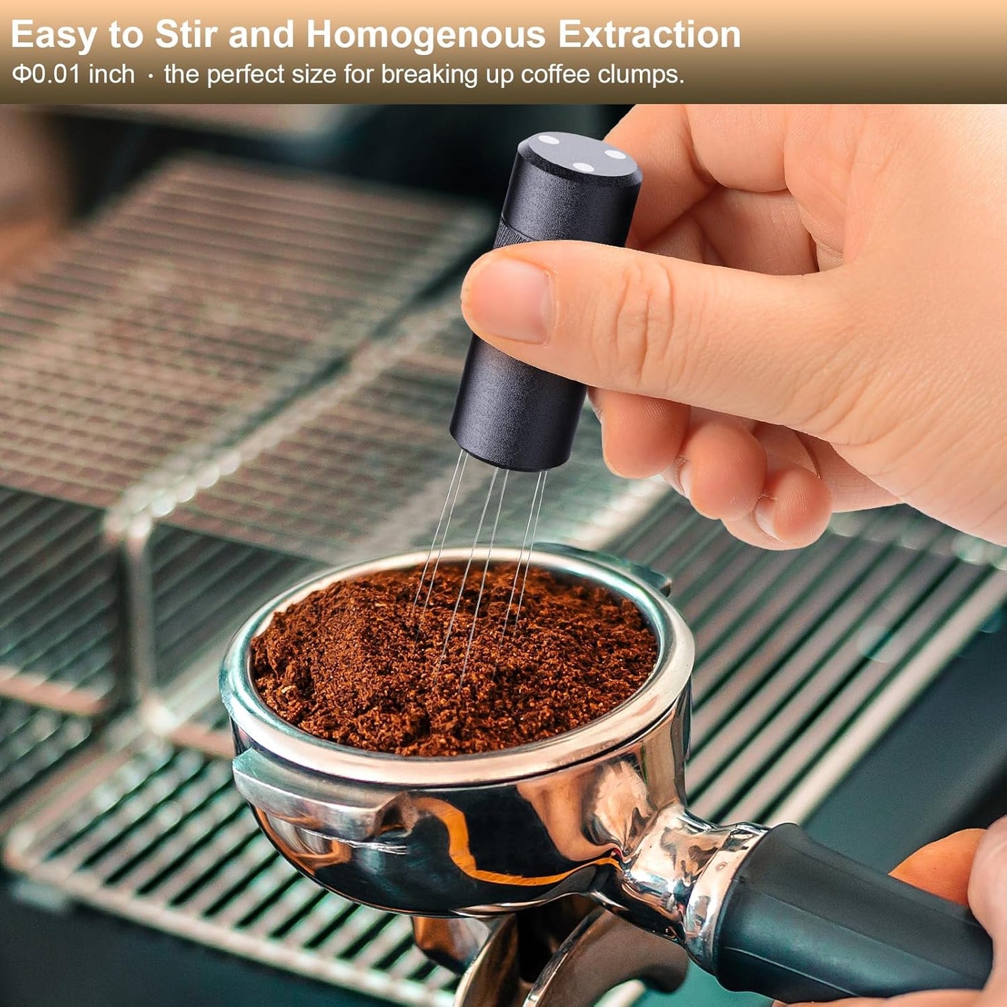 WDT Tool Espresso Distribution Tool, Coffee Distribution Tool with Magnetic Stand, Espresso Accessories with 6 Extra Φ0.25mm Stainless Steel Needles for Barista (Light Black, H:4.8 inches)