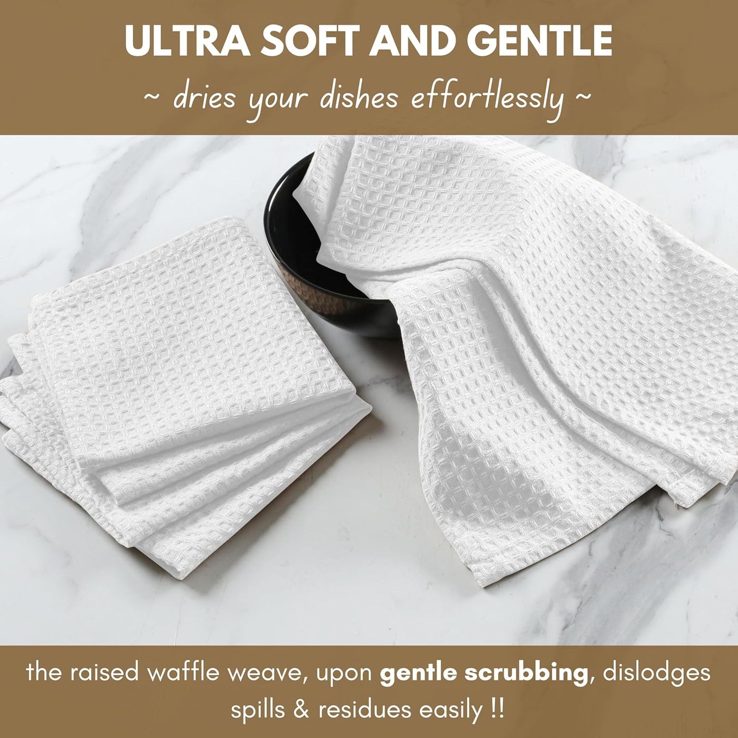 Native Fab Dish Towels & Dishcloths 8 Piece Set - 100% Cotton, Soft, Absorbent, Quick Drying Towel for Cleaning, Cooking, Baking - Machine Washable, Ideal for Home, Kitchen & Everyday Use - White
