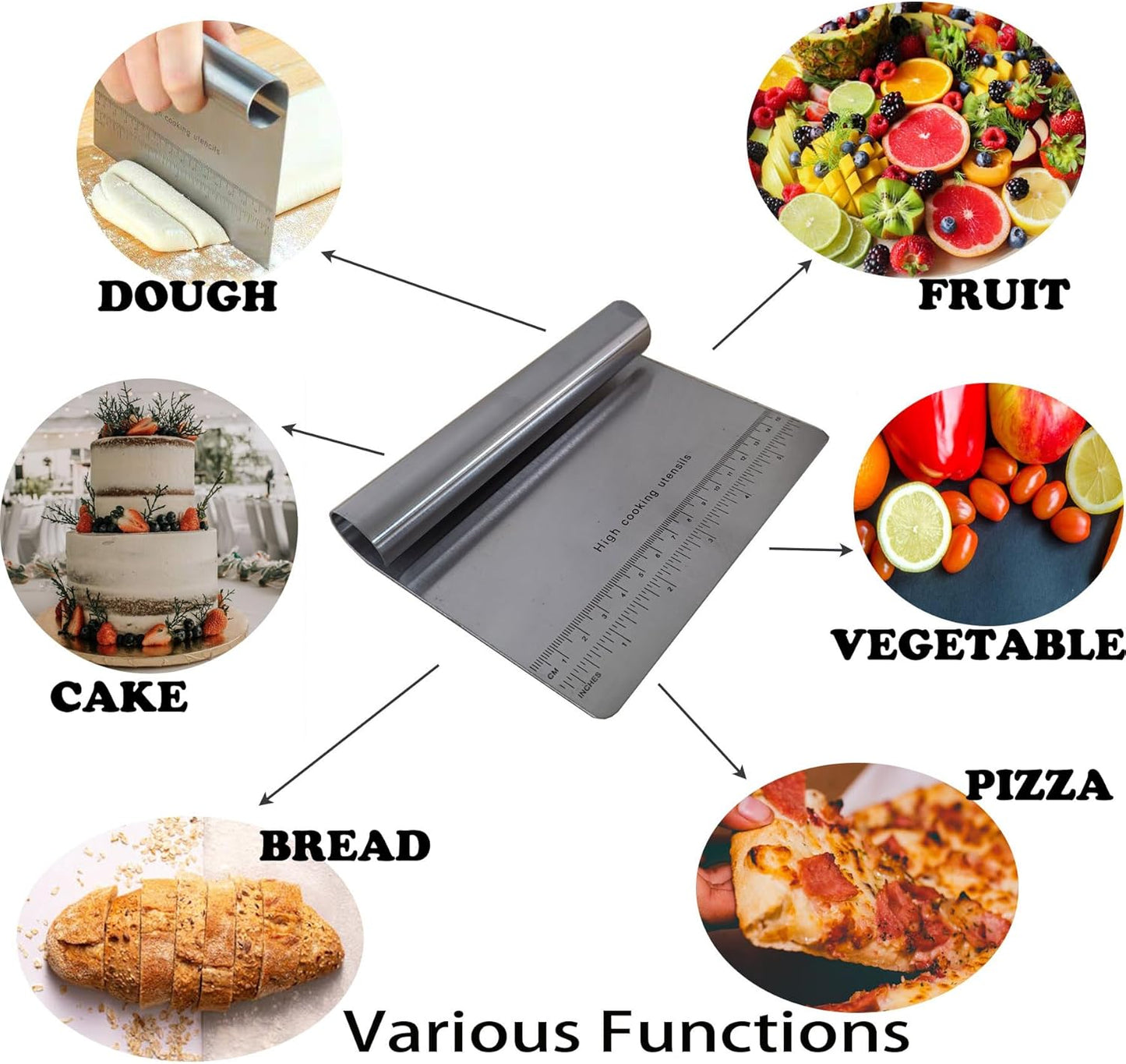 5.9" x 4.5" Dough Knife Stainless Steel Scraper, Graduated Dough Cutter, Integrated Handle, Baking Knives, Multi Functional Scraper, Kitchenware