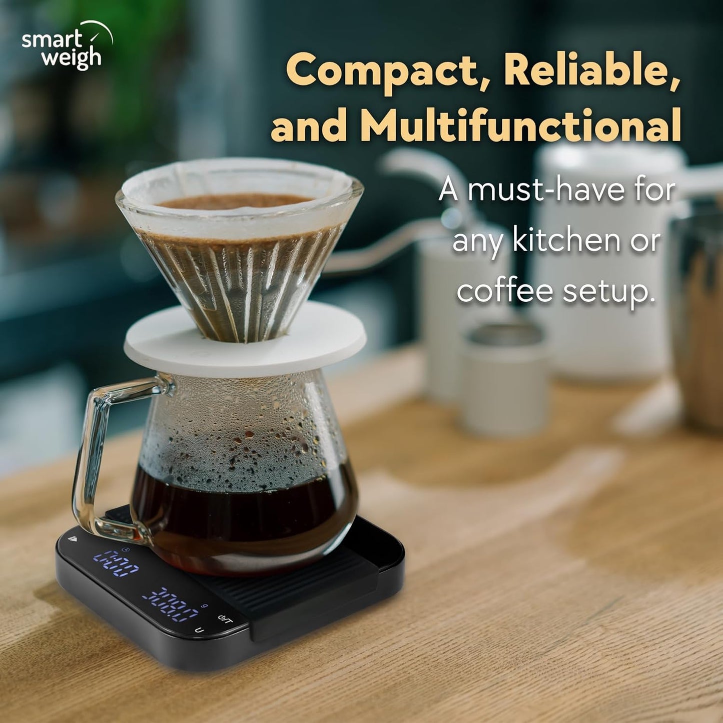Smart Weigh Coffee Scale 3000g x 0.1g High Precision Sensors Accurate Scale for Espresso Pour-Over Coffee Digital Kitchen Food Scale for Baking Portable Kitchen Scale with LED Display