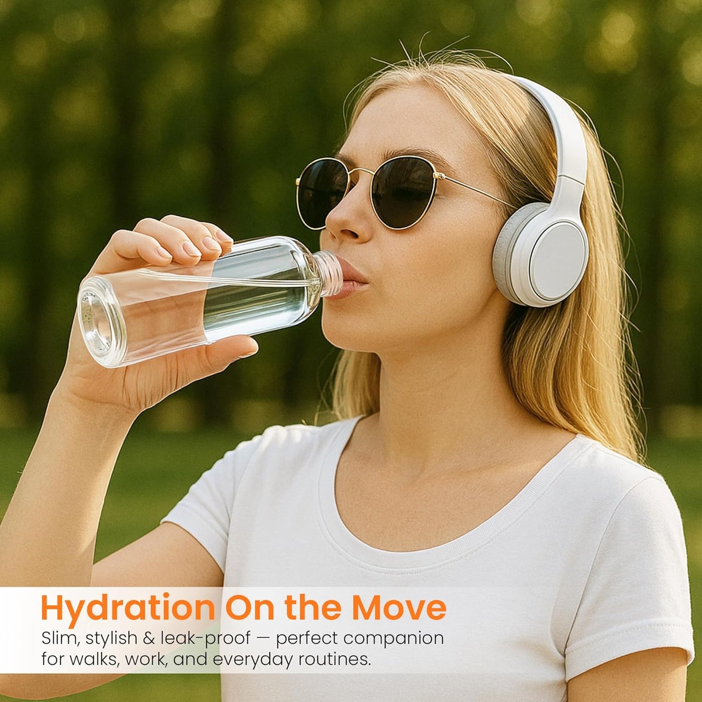 Epica 18-Oz Glass Water Bottles with Lids, Juice Bottles - BPA Free & Eco-Friendly Reusable Refillable Bottles for Juicing, Set of 4 - Clear