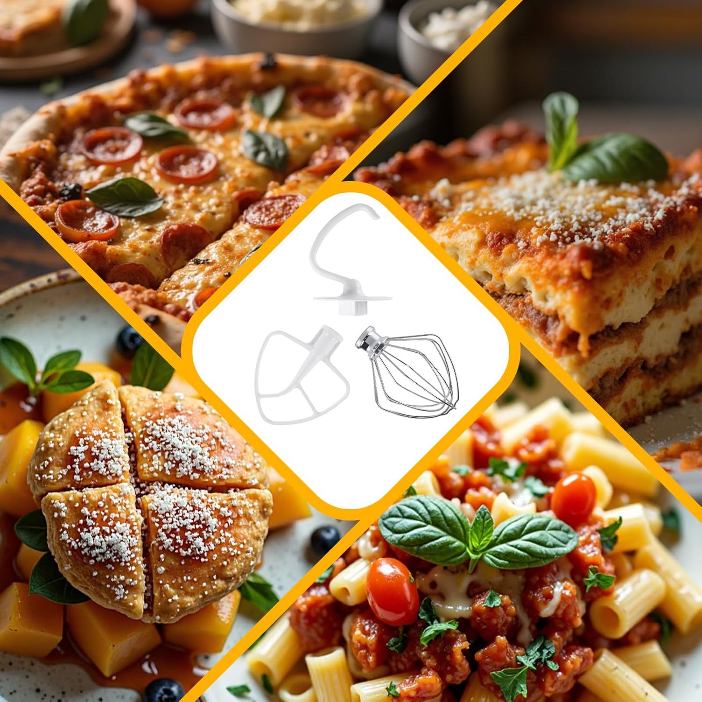 3-Piece Kit Attachments for KitchenAid Tilt-Head Stand Mixer, Accessories Stainless Steel K45WW Wire Whip, K45DH Dough Hook and K45B Coated Flat Blade Paddle with Scraper