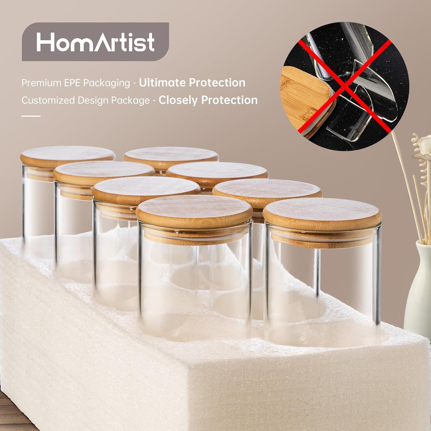 42oz & 27oz - 4 Pack Square Glass Jars with Bamboo Lids, Glass Food Storage Containers with Airtight Lids for Kitchen, Air Tight Pantry Storage Containers for Cereal, Pasta, Rice, Sugar, Coffee, Spice