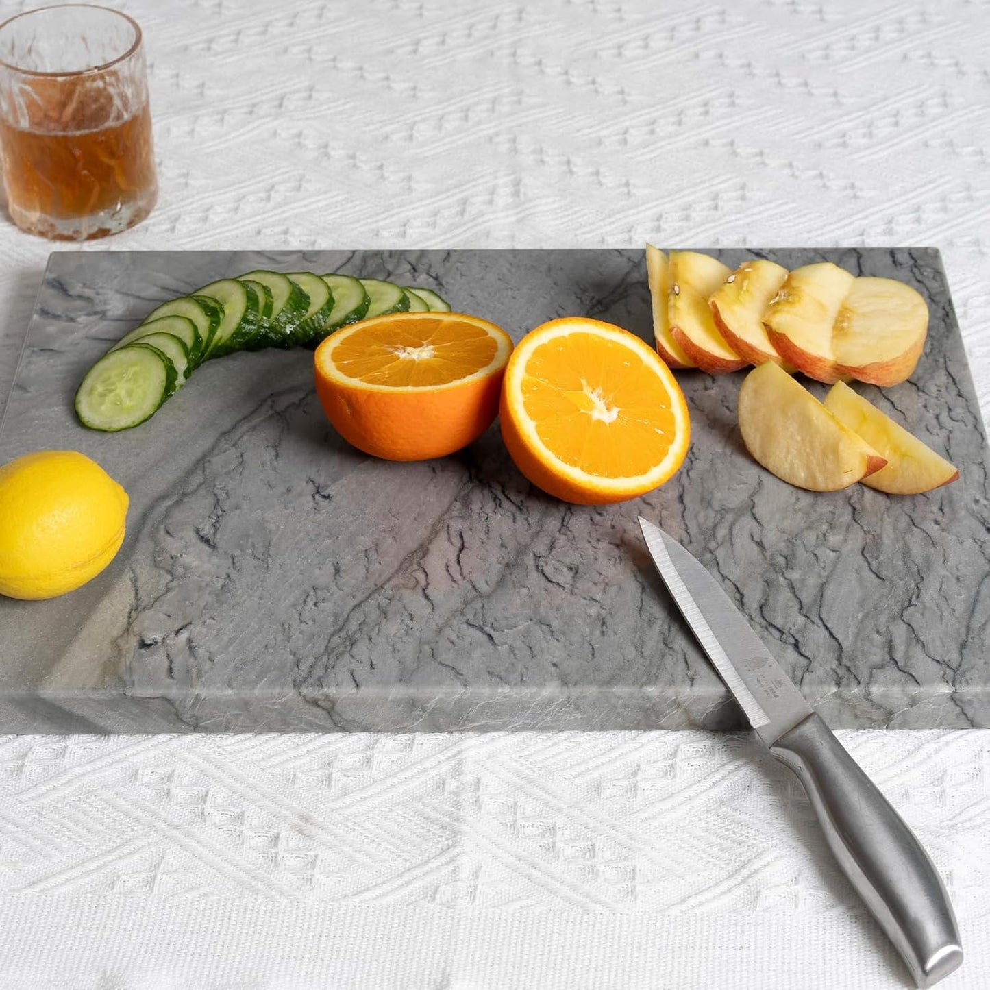 Koville Natural Marble Pastry Board for Kitchen, 16" x 12" Marble Tray Cutting & Charcuterie Board Slab for Countertop, Stone Cheese Resistant Pastry Tray, Rectangular Serving & Chopping Slab - Dark