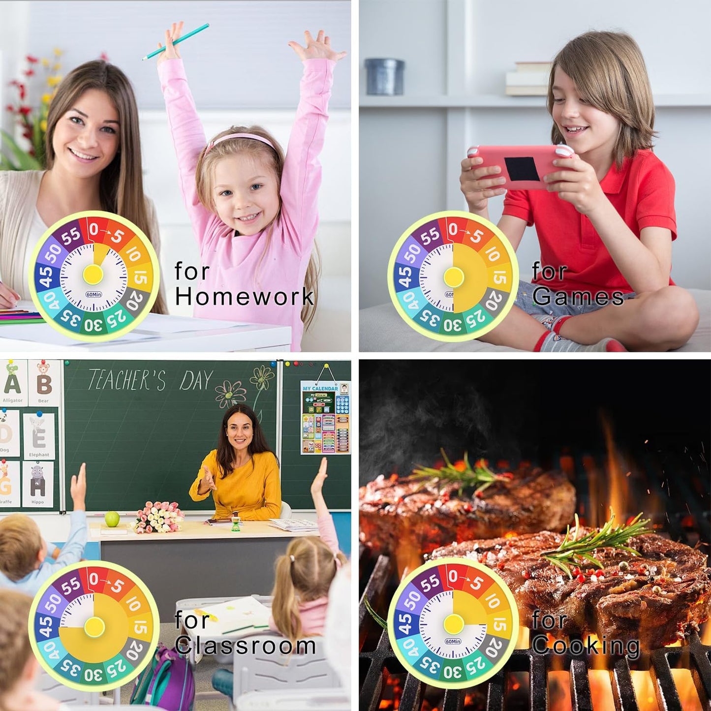 G.CATACC 60 Minute Visual Timer for Classroom Kids Teachers, 4-Inch Countdown Timer for Kitchen Cooking, Toddler, Training, Study, Work (Battery Not Included)