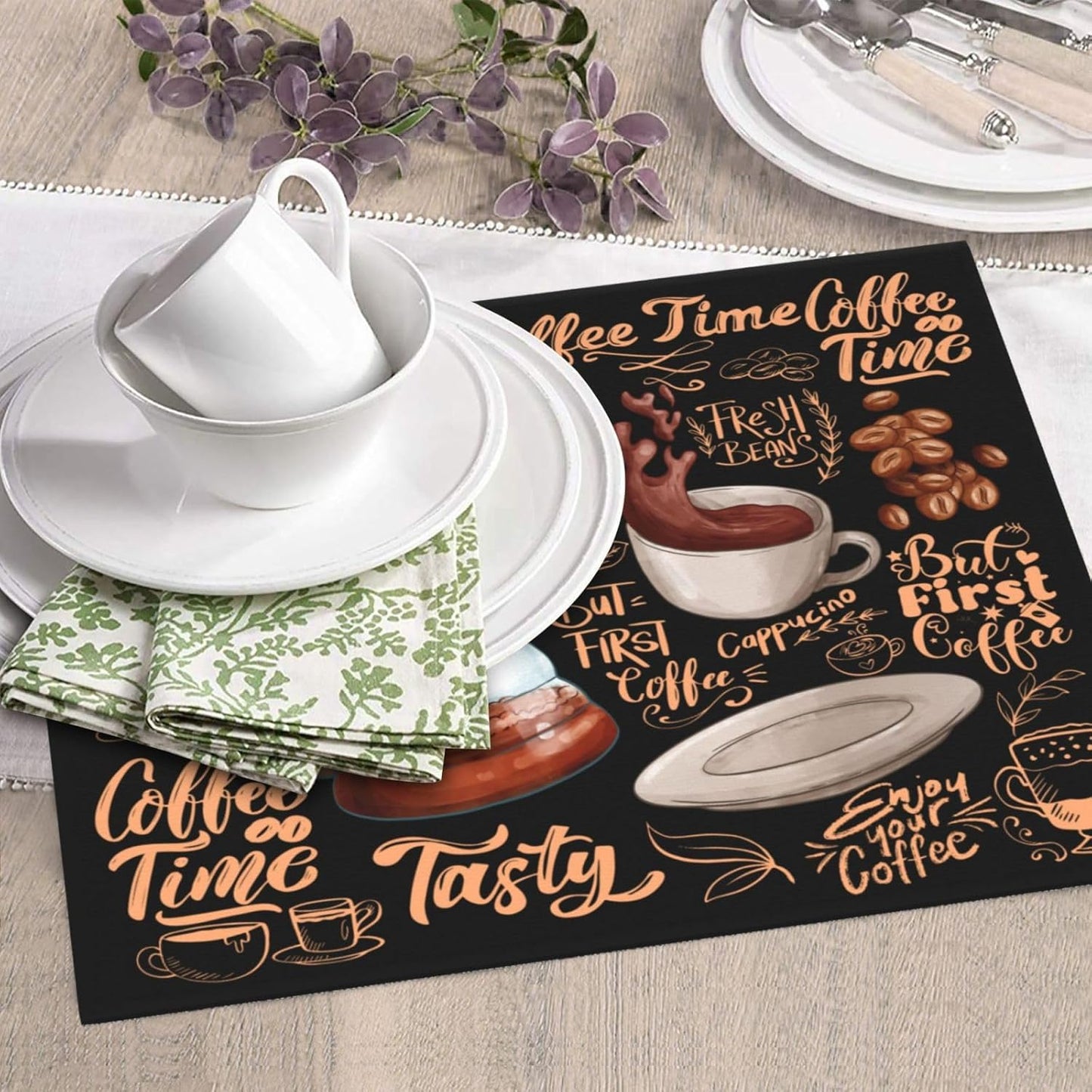 Fun Coffee Dish Drying Mat, Highly Absorbent Microfiber Kitchen Counter Pad Reusable Washable, 16*18"