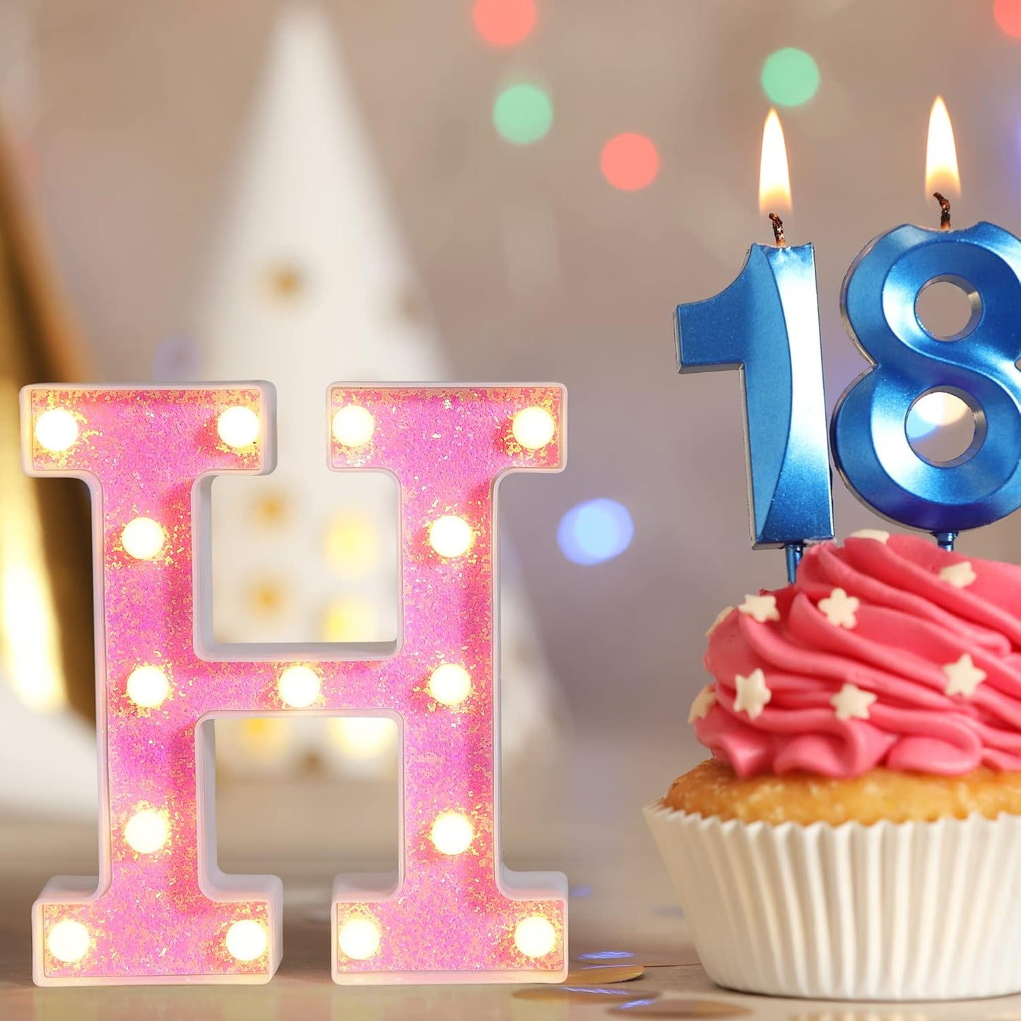Foaky Pink Light up Letters,Pink Party Decorations,Girls Room Decor,Glitter Light Up Letters,Alphabet Letter Sign for Night Light Birthday Party Girls Gifts, Home Bar Decoration(U)